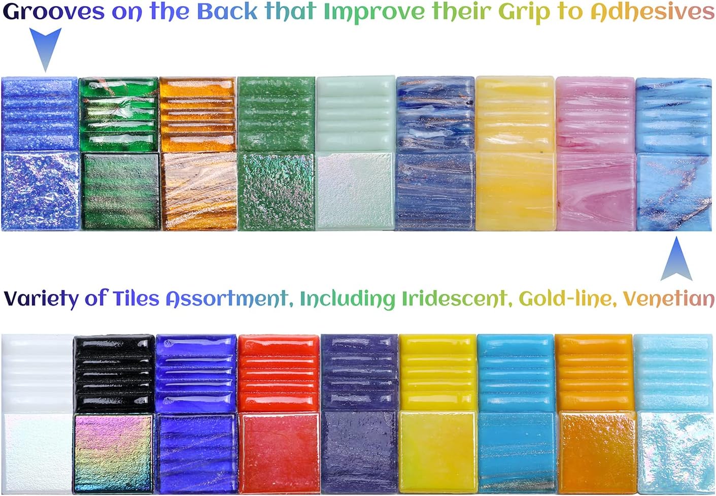 Lanyani 3/4 inch Metallic Glass Mosaic Tiles Variety Mix Color Vitreous Square Mosaic Pieces Tile for Art Crafts - 2 Pounds Bulk