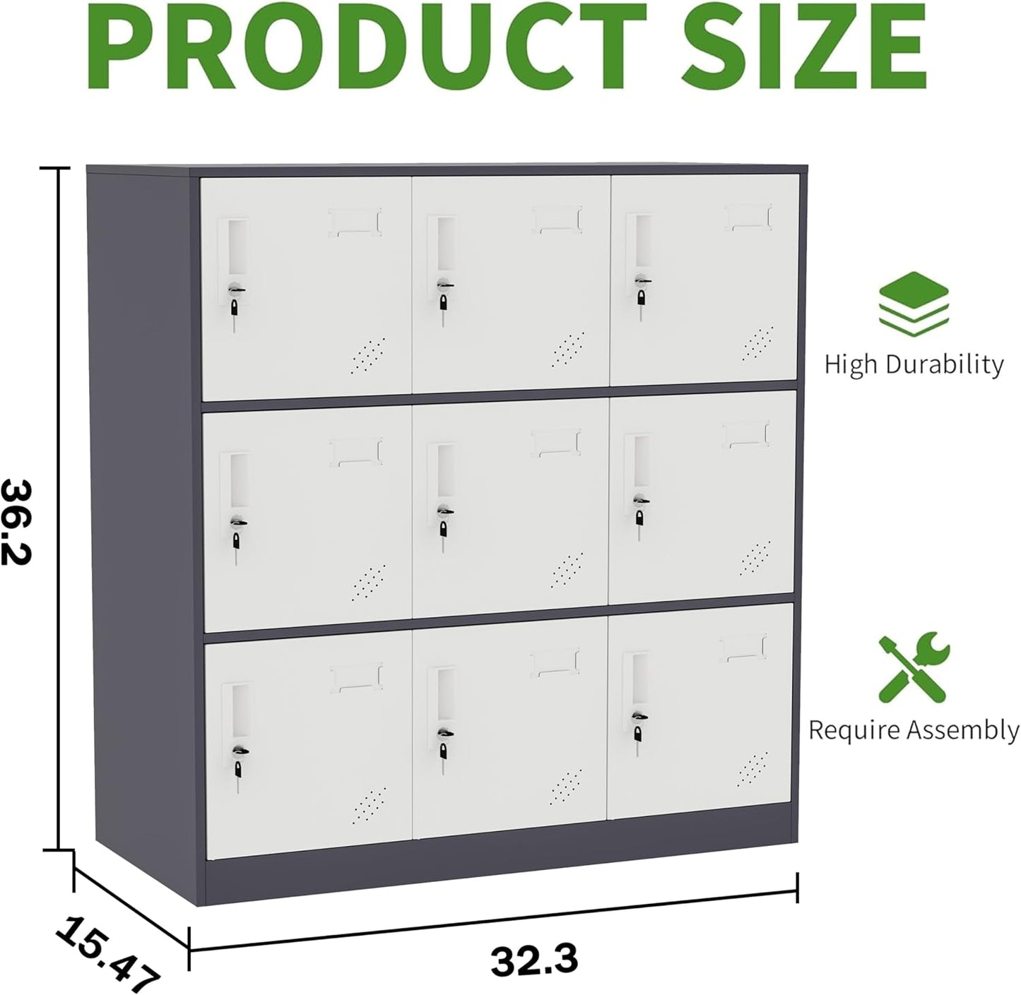 9 Doors Metal Lockers for Employees, Steel Storage Locker with Lock and Card Slot,Lockable Office Metal Storage for School Office Gym Bedroom,Garage(Gray)