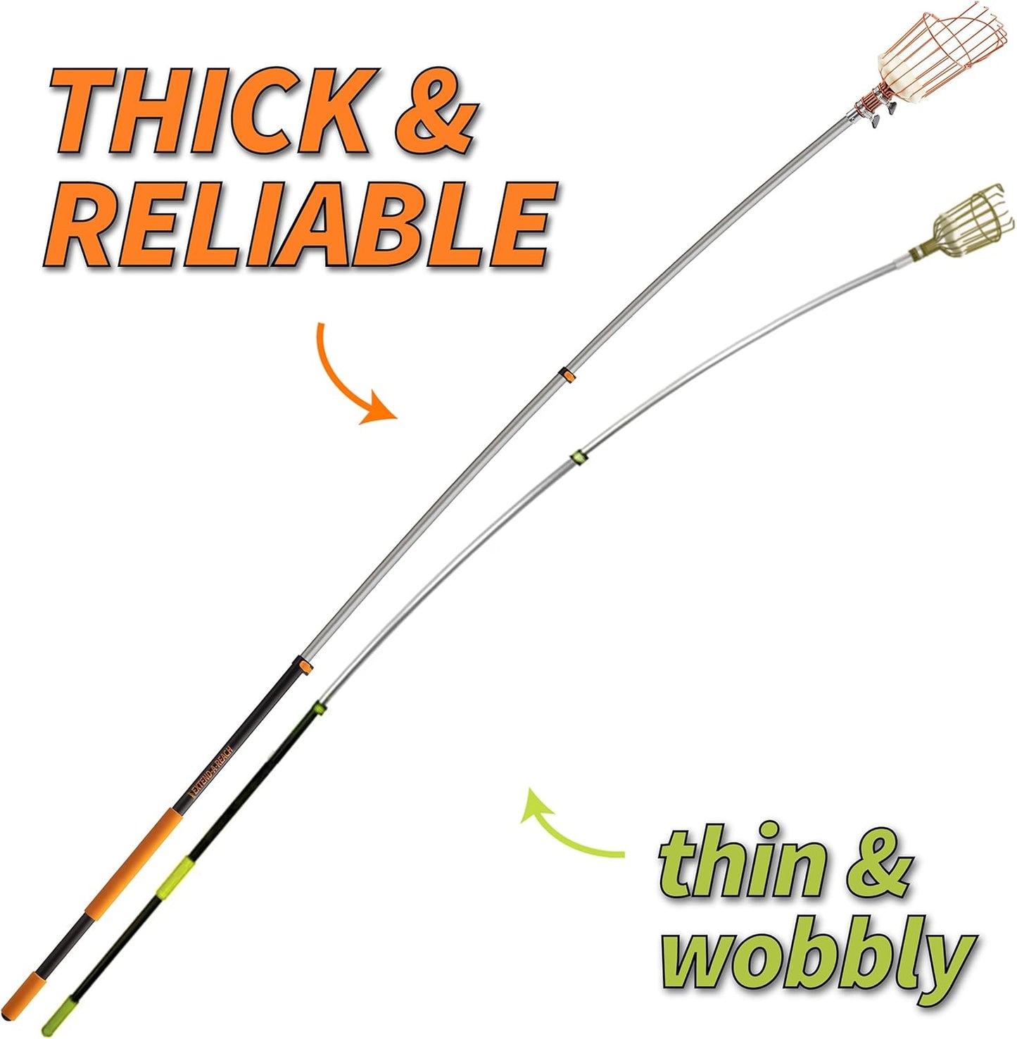 Fruit Picker Pole with Basket Telescoping 5-24 ft Apple Picker Extension Pole // Telescopic Fruit Tree Picker Tool for Picking Orange Mango Avocado Lemon Pear // The Ultimate High-Reach Fruit Grabber