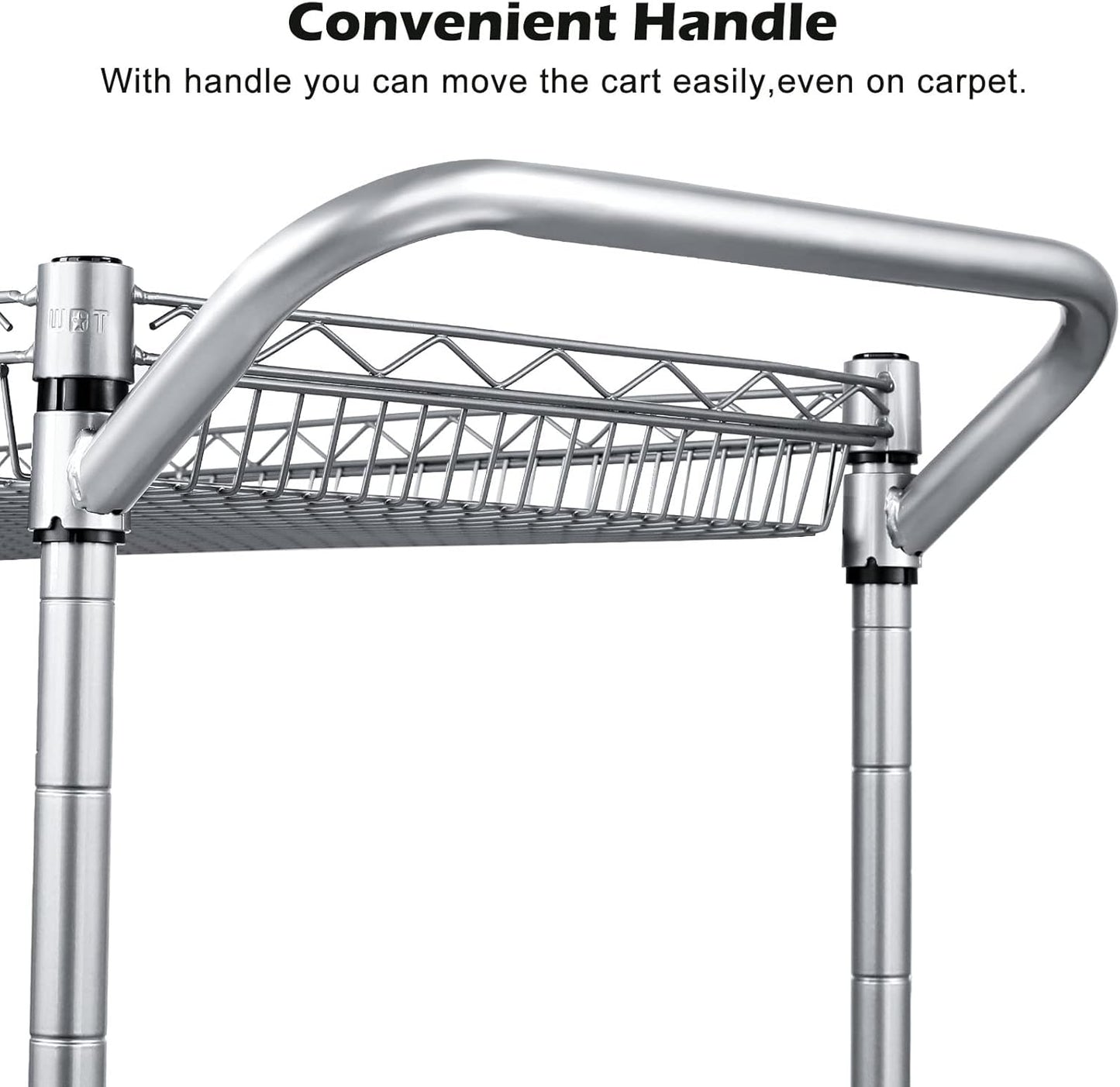 WDT 990Lbs Capacity Heavy Duty Rolling Utility Cart, NSF Rolling Carts with Wheels,Commercial Grade Metal Cart with Handle Bar & Shelf Liner,Trolley Serving Cart for Restaurant,Kitchen,Gray