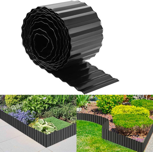 Landscape Edging Border 6inch x 20ft- Corrugated Metal Garden Edging - Lawn Edging Borders - Galvanized Edging Long Strips Yard Border for DIY Flower Beds, Plants, Walkways-Black