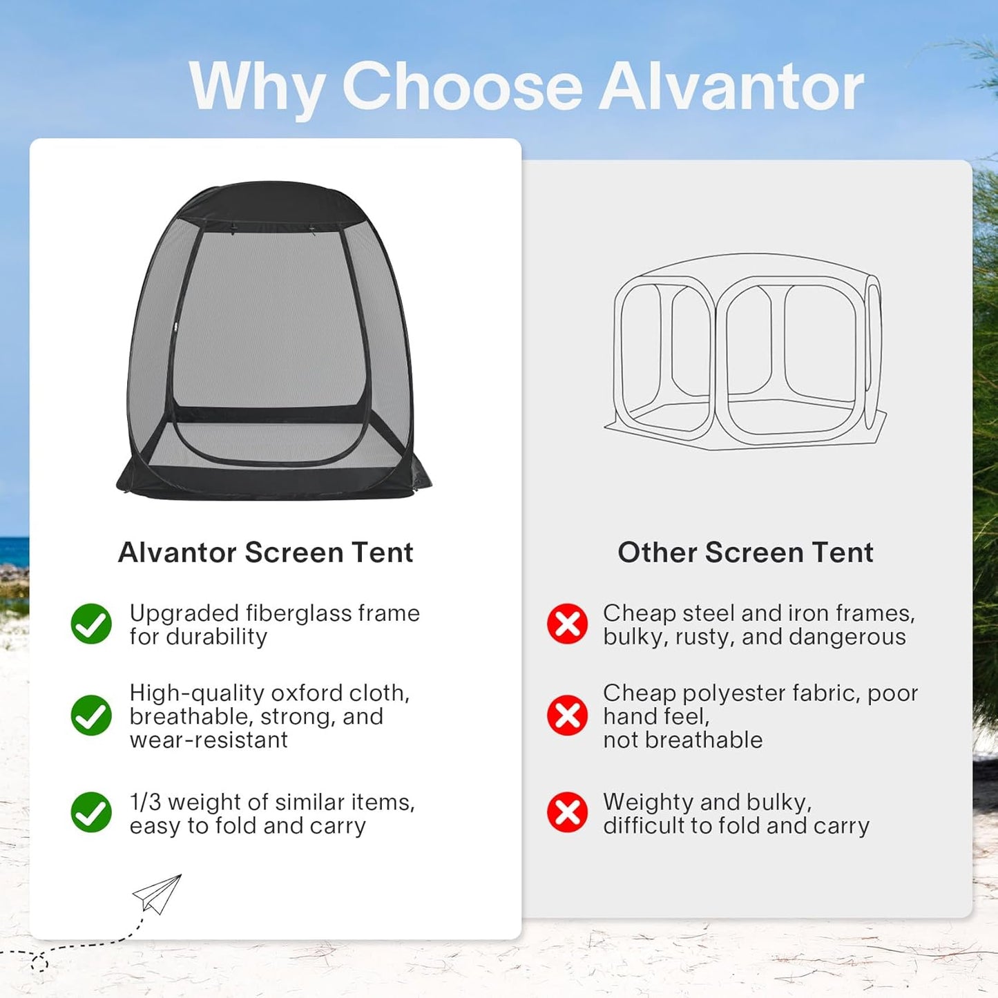 Alvantor Screen House Gazebo, 6-10-15 Person Pop Up Igloo Screened Canopy Tent with Mosquito Netting Sides, Instant UV Resistant Sun Shelter for Garden, Patio, Backyard