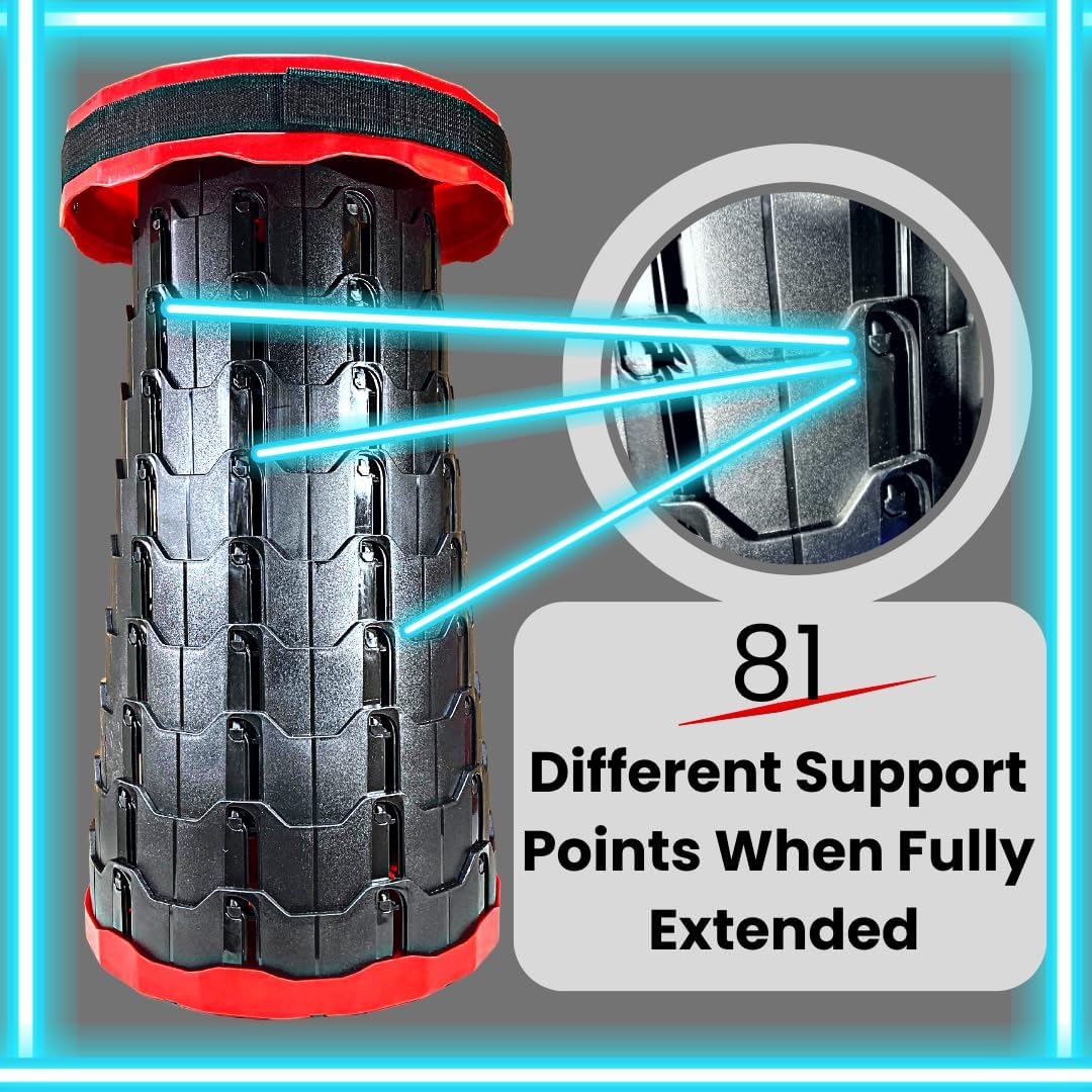 Smith & Barker Upgraded for 2025 Premium Telescopic Folding Stool for Adults and Children Outdoor Indoor Portable Collapsible Foldable Fishing Hiking Camping Festivals Seat (Red)