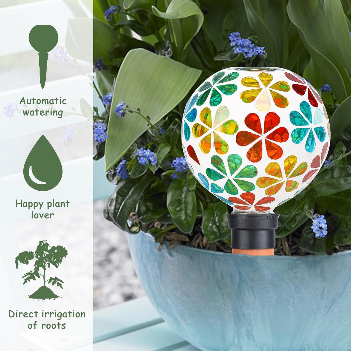 Plant Watering Globes Mosaic Self Watering Stakes 2 Pack Large Self Watering Planter Insert Automatic Watering Device Outdoor Indoor Decoration