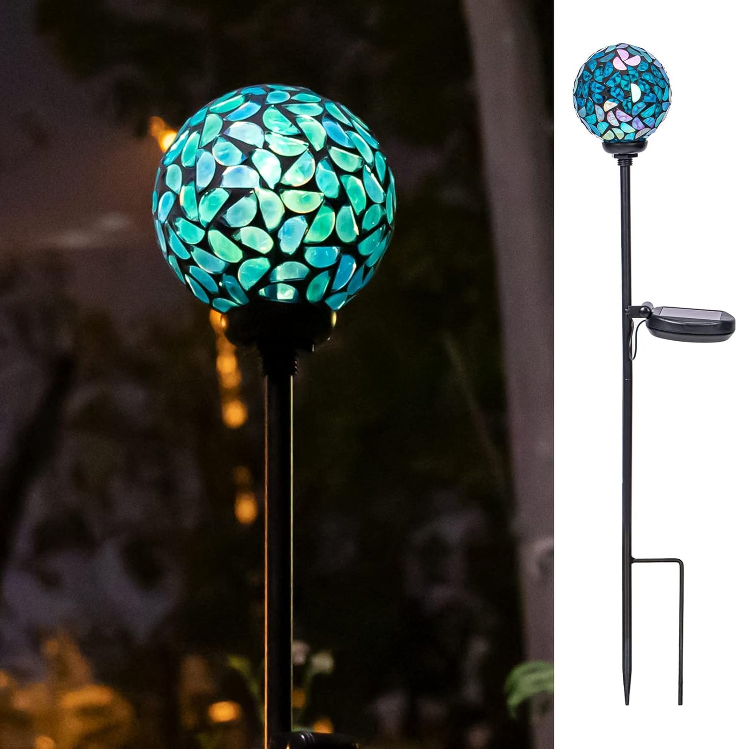 VCUTEKA Solar Lights Outdoor Decorative - Mosaic Solar Garden Light Waterpoof LED Pathway Stake Light for Landscape Lawn Patio Yard Decoration, Blue 1 Pack