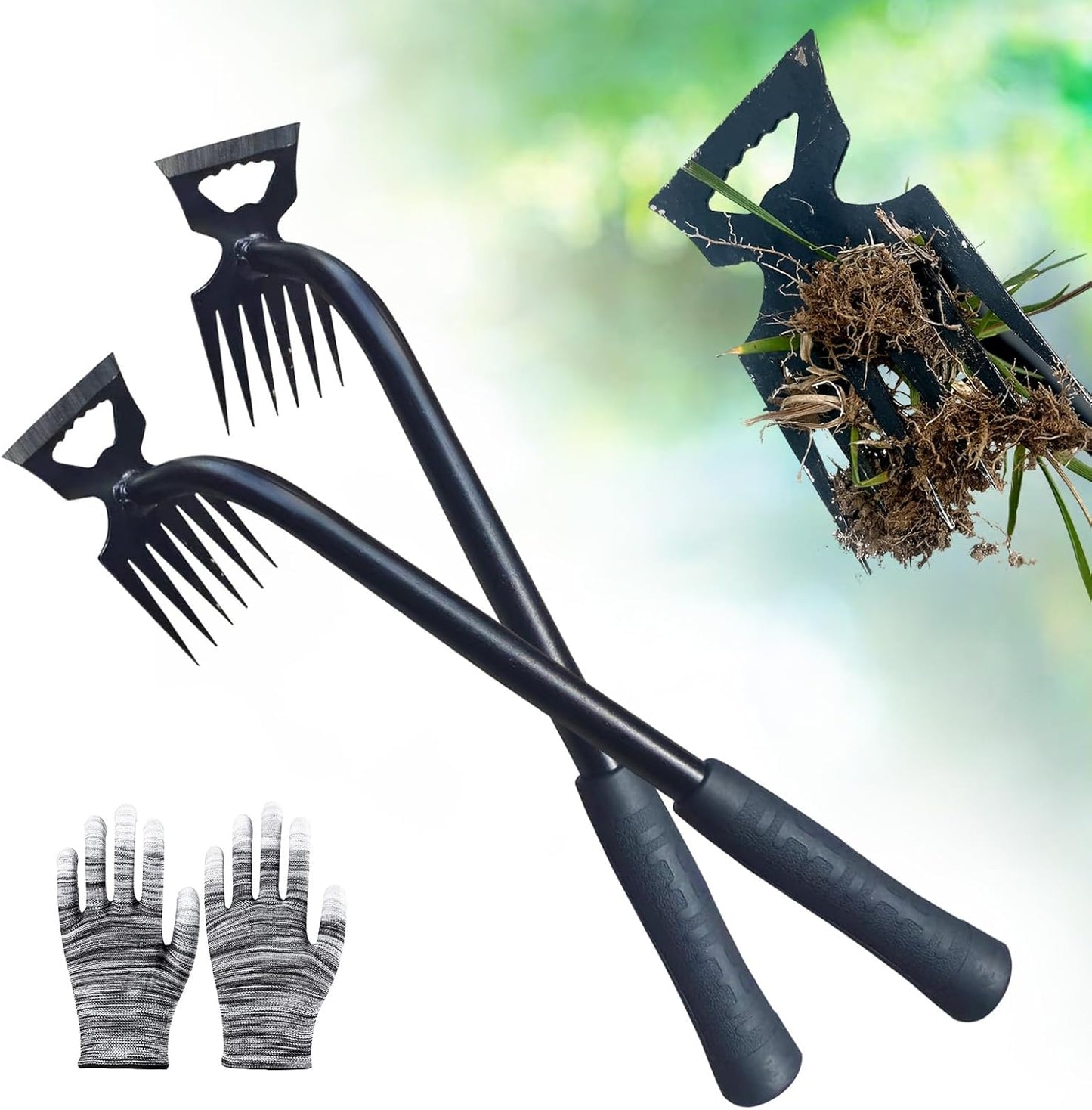 Weed Puller Tool-2Pcs Gardening Hand Weeder Tools, 2025 New Weeding Artifact Uprooting Weeding Tool, Manganese Steel Weed Removal TooL, 6 Teethes Dual Purpose Manual Weed Pulling Tool for Yard Gardenl