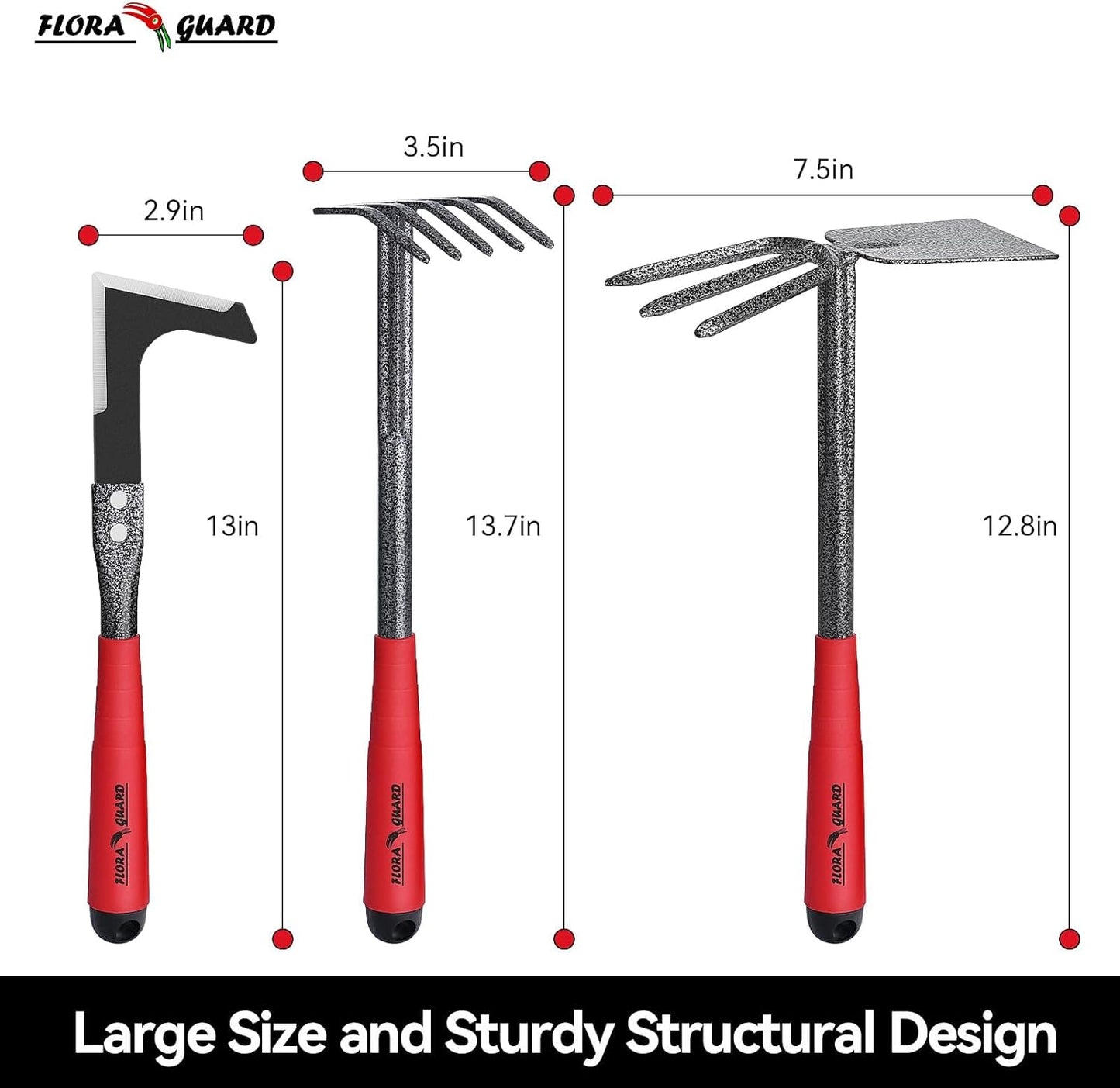 FLORA GUARD Garden Tool Set， 6 Piece Heavy Duty, Large Size Gardening Hand Tools, Sturdy & Durable, Classic Utility Gardening Gift for Men and Women