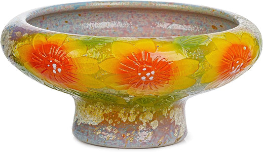 Sungmor 9.6 Inch Large Succulent Plant Pots, Pretty Hand Painted Ceramic Planter with Drainage, Indoor Outdoor Cactus Planter Bonsai Pot, Flower Pot for Indoor Plants Garden Windowsill Desktop Decor