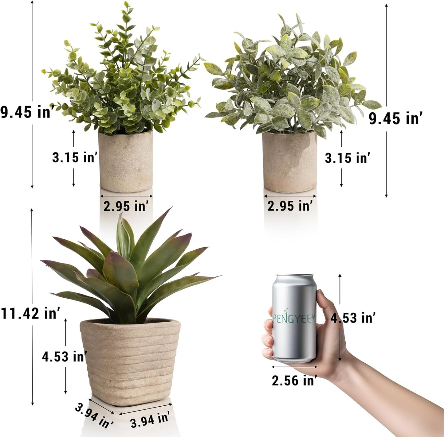 3 Pack Small Fake Plants, Artificial Agave Plants Potted for Home Decor, Faux Eucalyptus Plant Indoor for Bathroom Bedroom Kitchen Office Farmhouse Shelf Greenery Decor