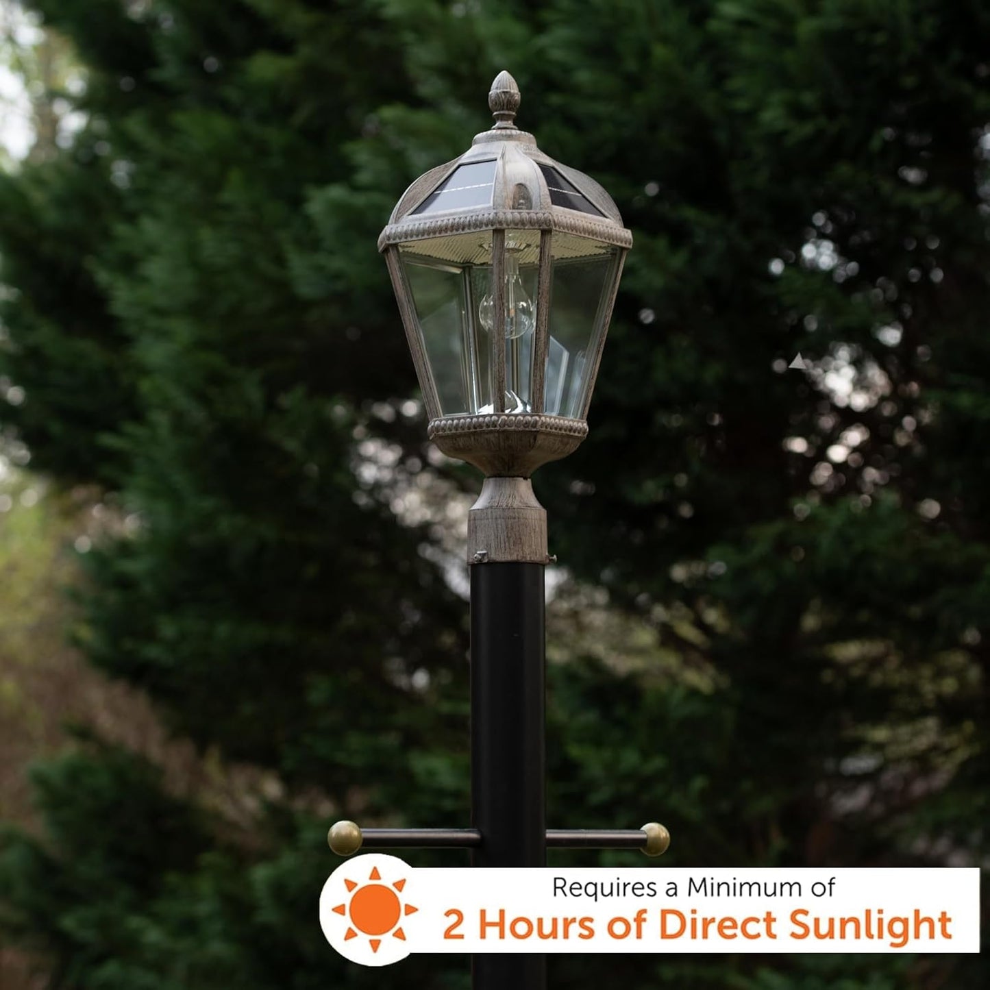 Gama Sonic Outdoor Solar Lamp Post Light, Weathered Bronze Finish Aluminum, Royal Bulb, Beveled Glass, 3-inch Fitter for Lamp Posts, 98B312, Upgraded