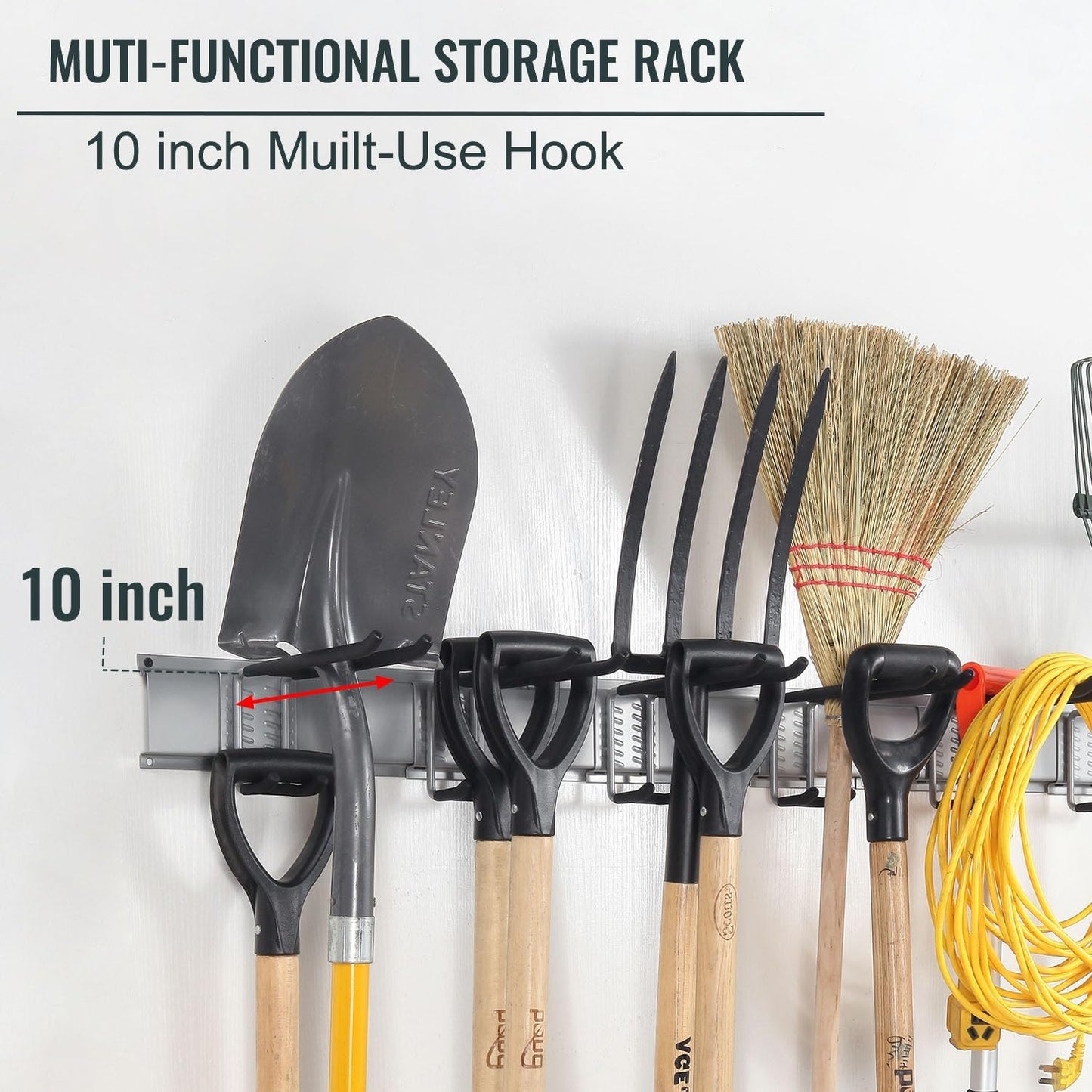 Wall Mount Tool Storage Rack, Heavy Duty Garage Organizer, Garden Hooks and Hangers, Hold Up to 350lbs Grey AK806