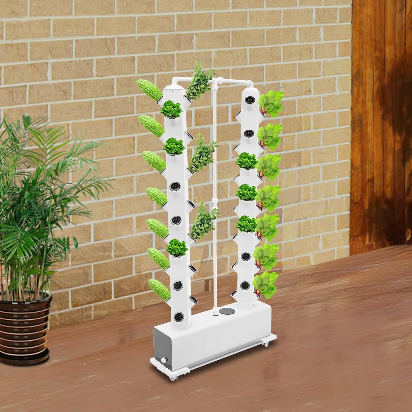 Hydroponic Growing System Indoor Outdoor, 56-Plant Vertical Garden Planter Germination Kit, Hydroponics Growing Tower, Smart Garden Vegetable Plant Kit with Pump & Wheels, White Base