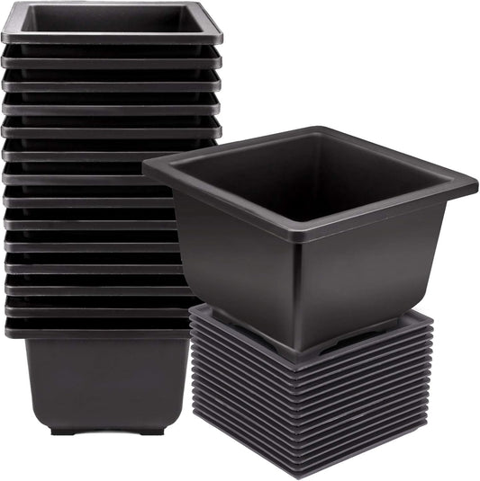 KINJOEK 15 PCS 4.7 Inch Plant Pot, Square Plastic Bonsai Training Pots, Flower Succulent Pots Container for Garden, Indoor, Home Decorative with Square Trays 5.3 Inch