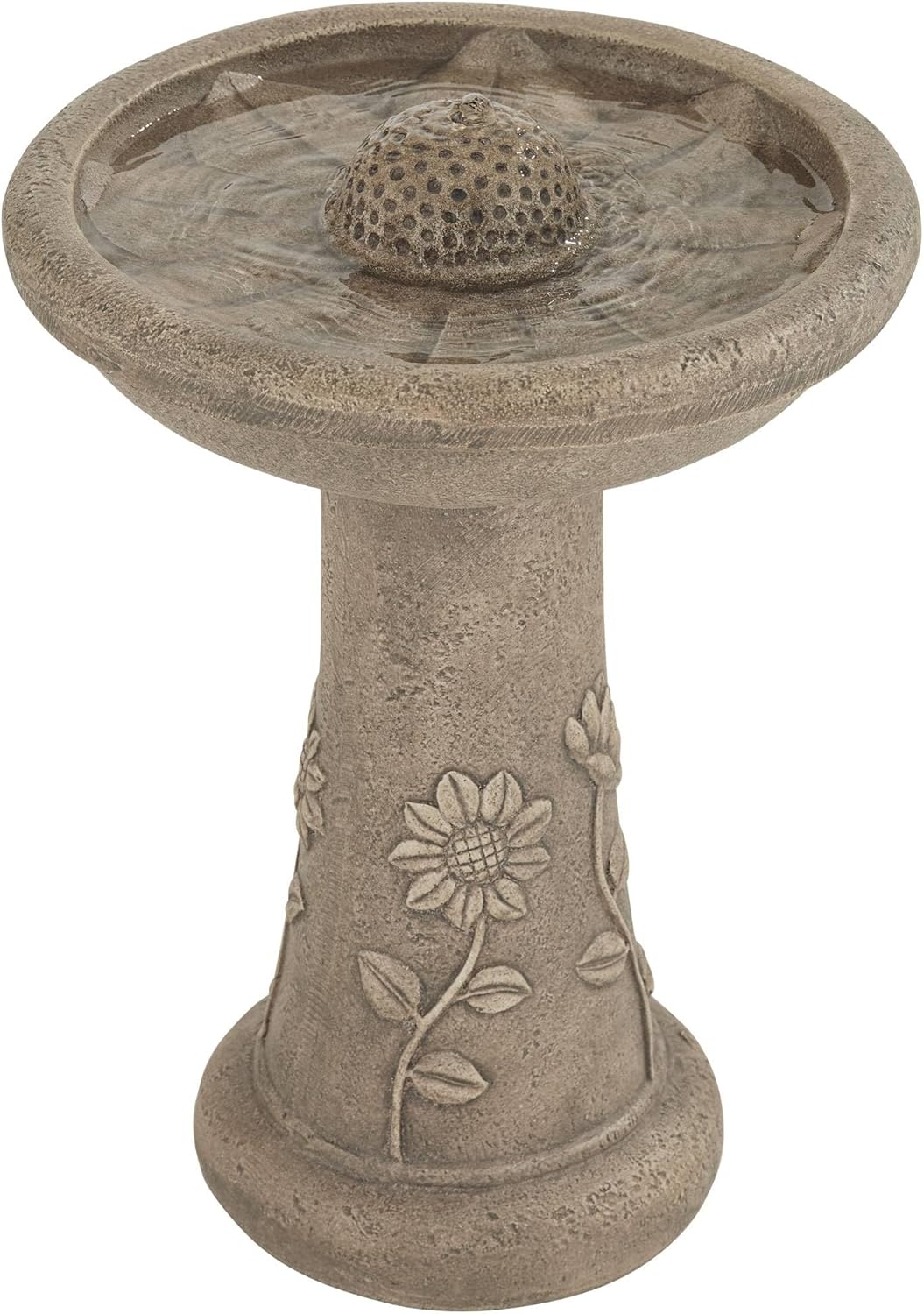Missy Sunflower 20 1/4" High Large Rustic Outdoor Decor Gray Cement Floor Fountain with Light LED Standing Bird Bath Basin Water Feature for Outside Garden Patio Yard Backyard - John Timberland