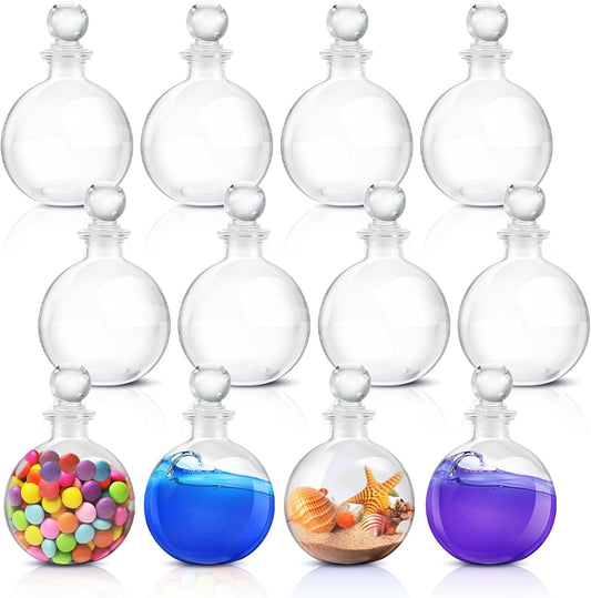 Tessco for you 12 Pcs Potion Bottles Round Glass Clear Potion Jars 8.5 oz Spherical Decorative Witch Bottles Wizard Stuff for Liquor Halloween Decoration DIY Art Crafts Gift (Stylish)