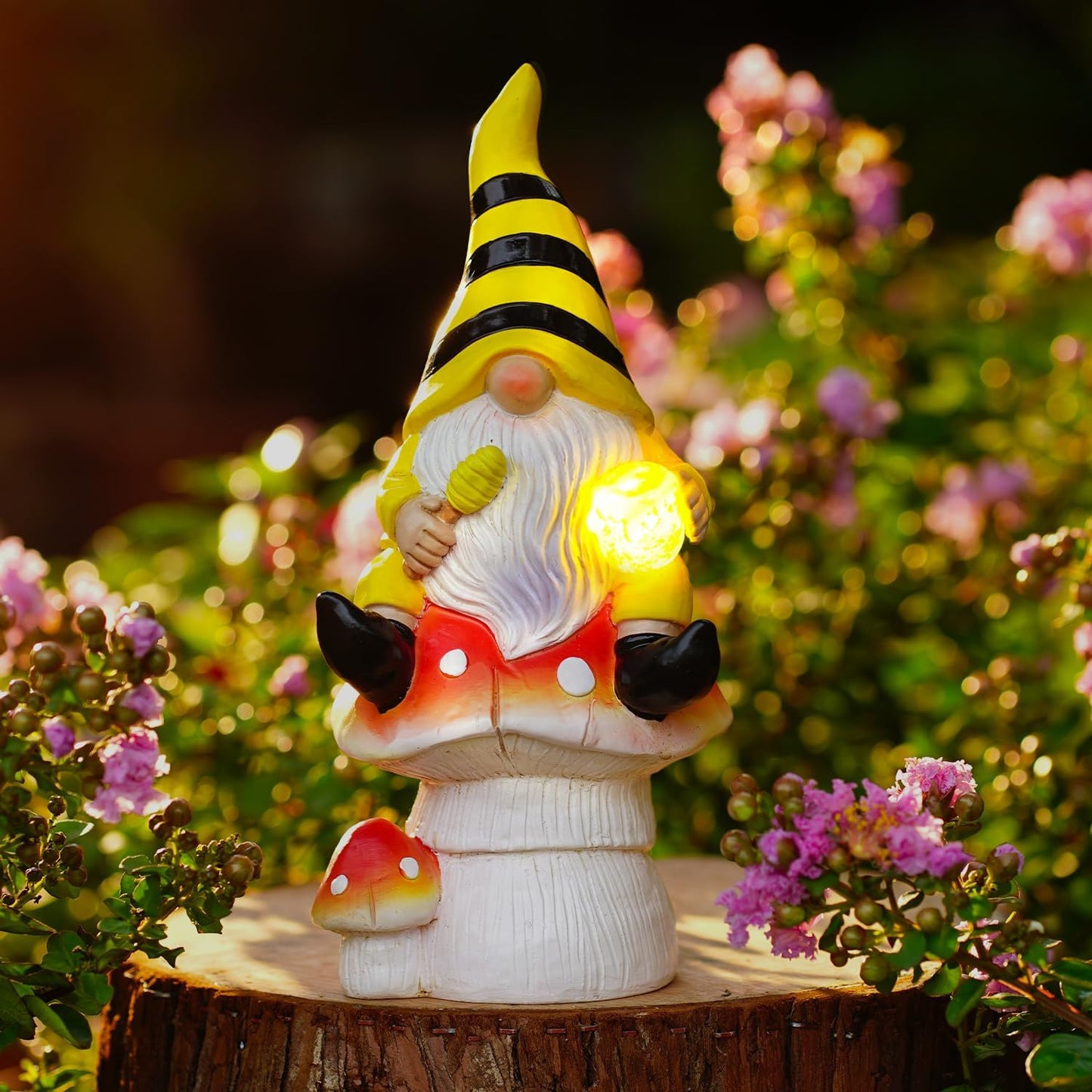 Solar Gnome on Mushroom Decor for Yard Decorations - 10 Inch Gnome Statue Decor for Outdoor,Perfect Garden Gifts for Women,Mom