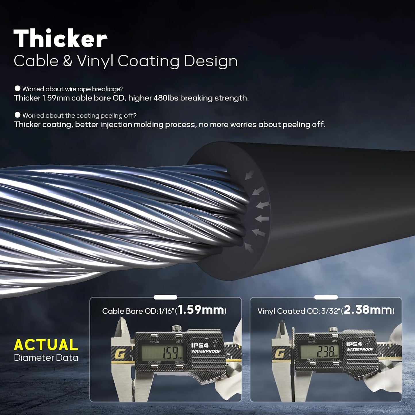 Vinyl Coated Wire Rope 1/16 Inch Overmolded to 3/32 Inch, 600FT 304 Stainless Steel Cable with 200 Pcs Crimping Sleeves for String Light Hanging Kit, Clotheslines and Trellis Wire