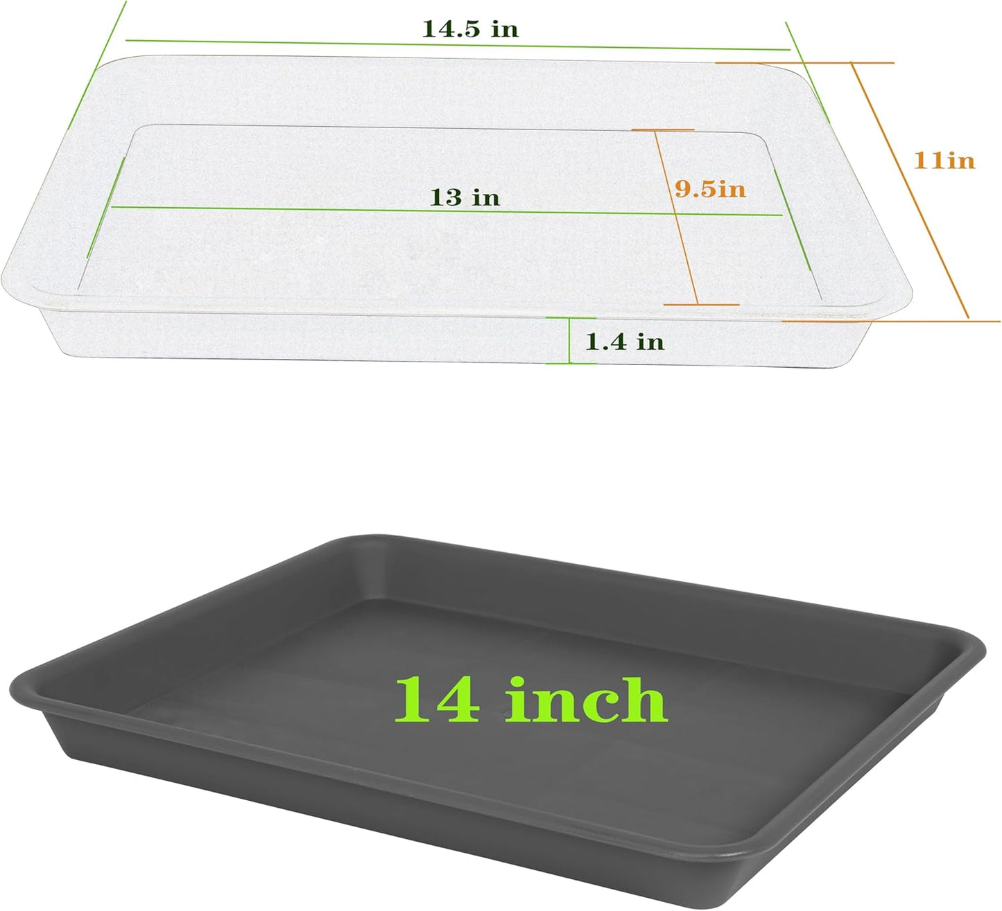 Rectangle Plant Tray, Plant Drip Tray, Plant Pot Saucers, Plant Germination Trays, Plant Saucers, 14.5'' x 11'' x 1.5'' (2 pack), Gray