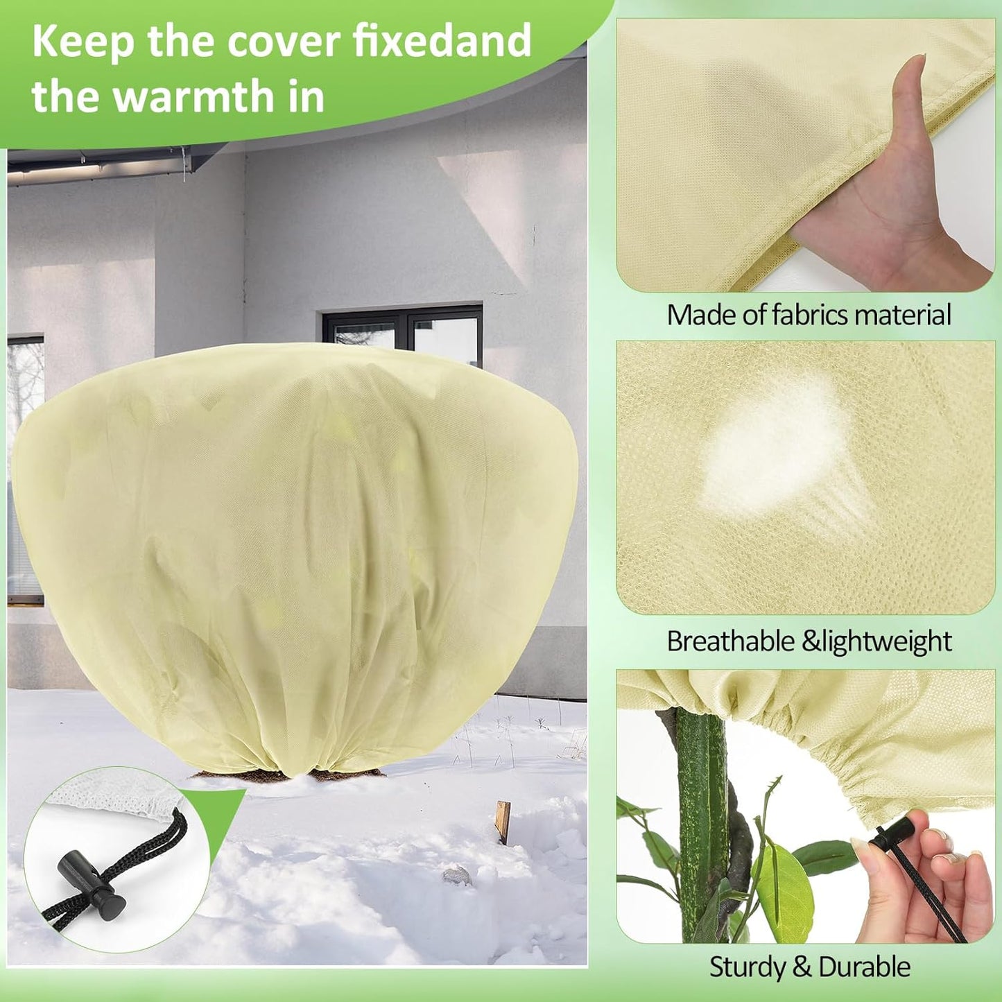 12 Pcs Winter Plant Covers Freeze Protection 39.4x23.6 Inch Horizontal Shrub Tree Rose Plant Protection Bags Frost Blanket with Drawstring for Fall Winter Outdoor Garden Planting (Beige)