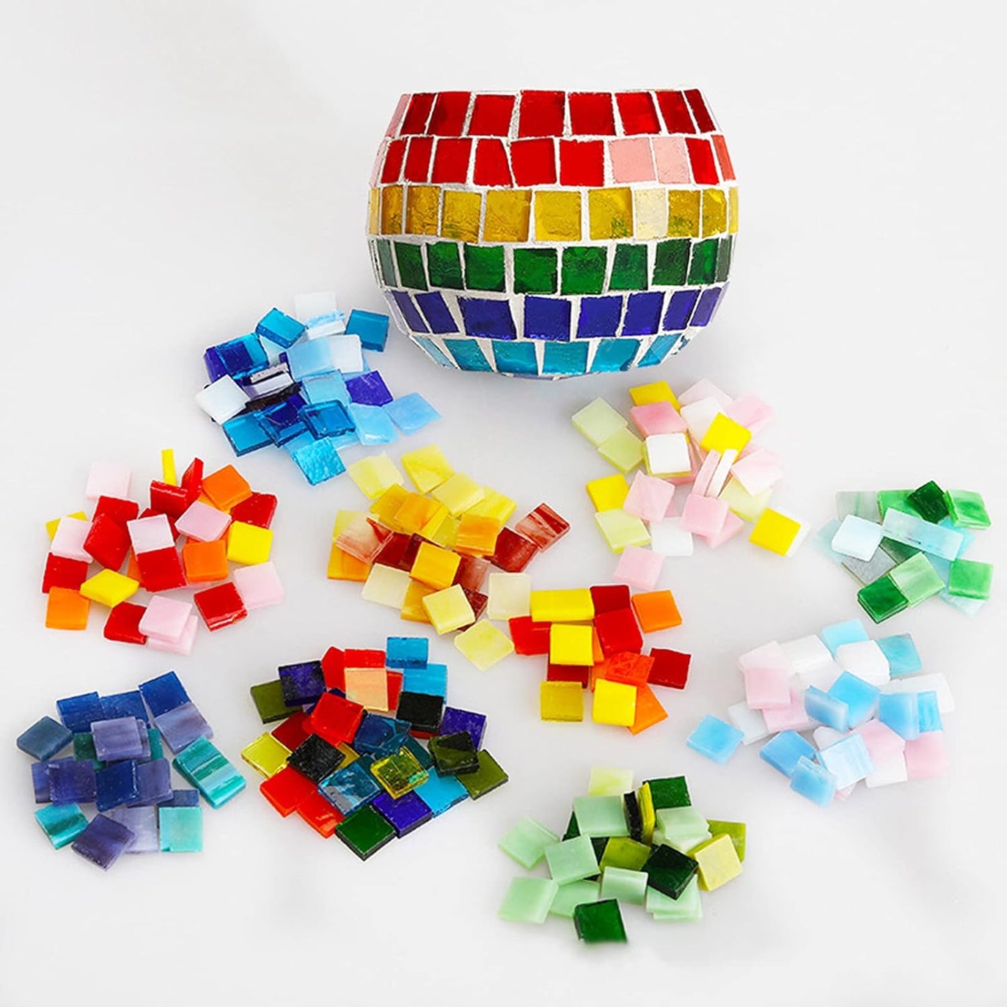 Mosaic Tiles 270 Pieces / 200 g Pack of Colored Mica Glass Mosaic Tile Supplies for Home Decoration, DIY Crafts, Plates, Picture Frames, Flowerpots – 1x1 cm Square Tiles (Summer Sweet)