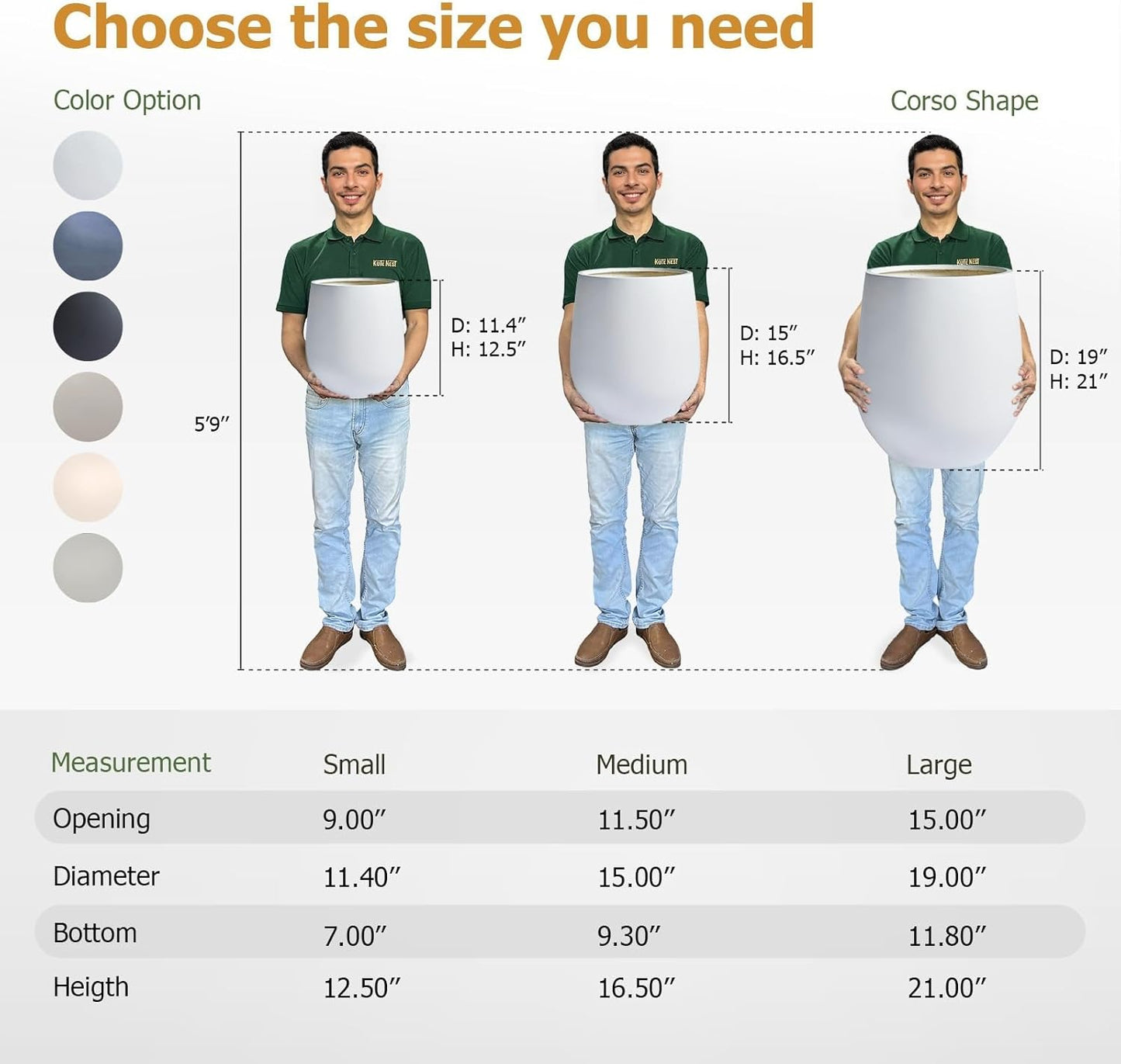 16.5" H x 15" D Corso Fiberstone Round Tapered Planter with Drainage Hole, Smooth Finishes, Weather Resistant for Indoor & Outdoor Use, Included 2 Extra Coco Mats (White, 11.5" Pot Opening)