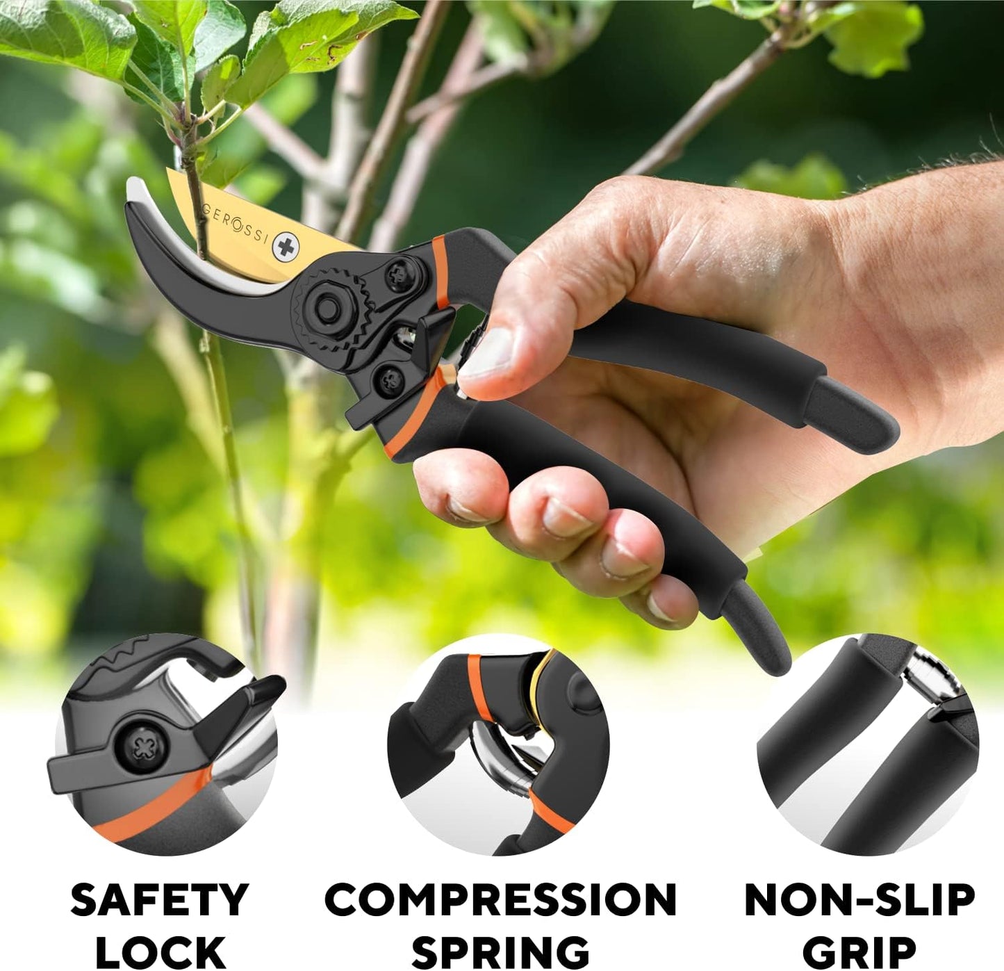 Premium Bypass Pruning Shears for your Garden - Heavy-Duty, Ultra Sharp Pruners w/Soft Cushion Grip Handle Made with Japanese Grade High Carbon Steel - Perfectly Cutting Through Anything in Your Yard