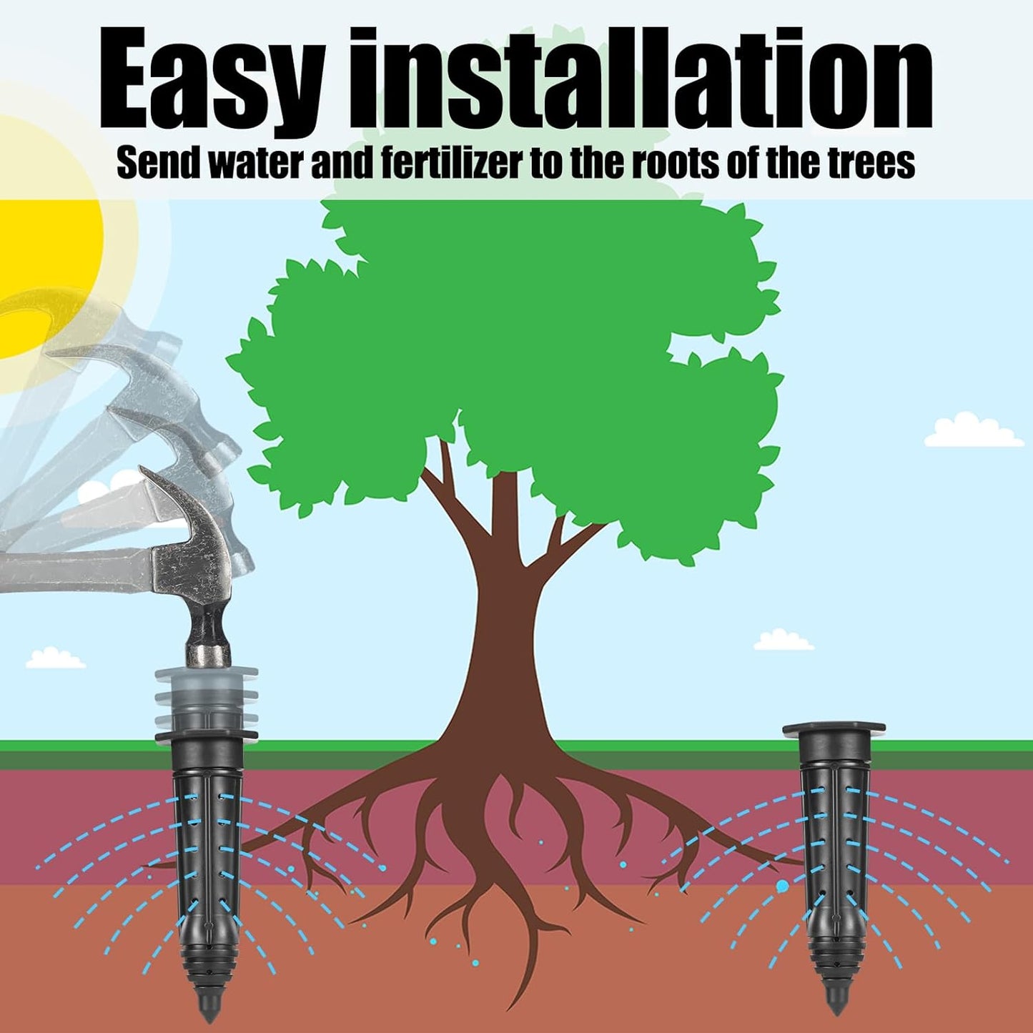 3 Pack Garden Watering Stake Large UV-Protected ABS Plastic Deep Root Irrigation Spike for Trees, Shrubs, Bushes, Shrubs, Flowers, Fruits, Vegetables, Potted Plants (8 Inch)