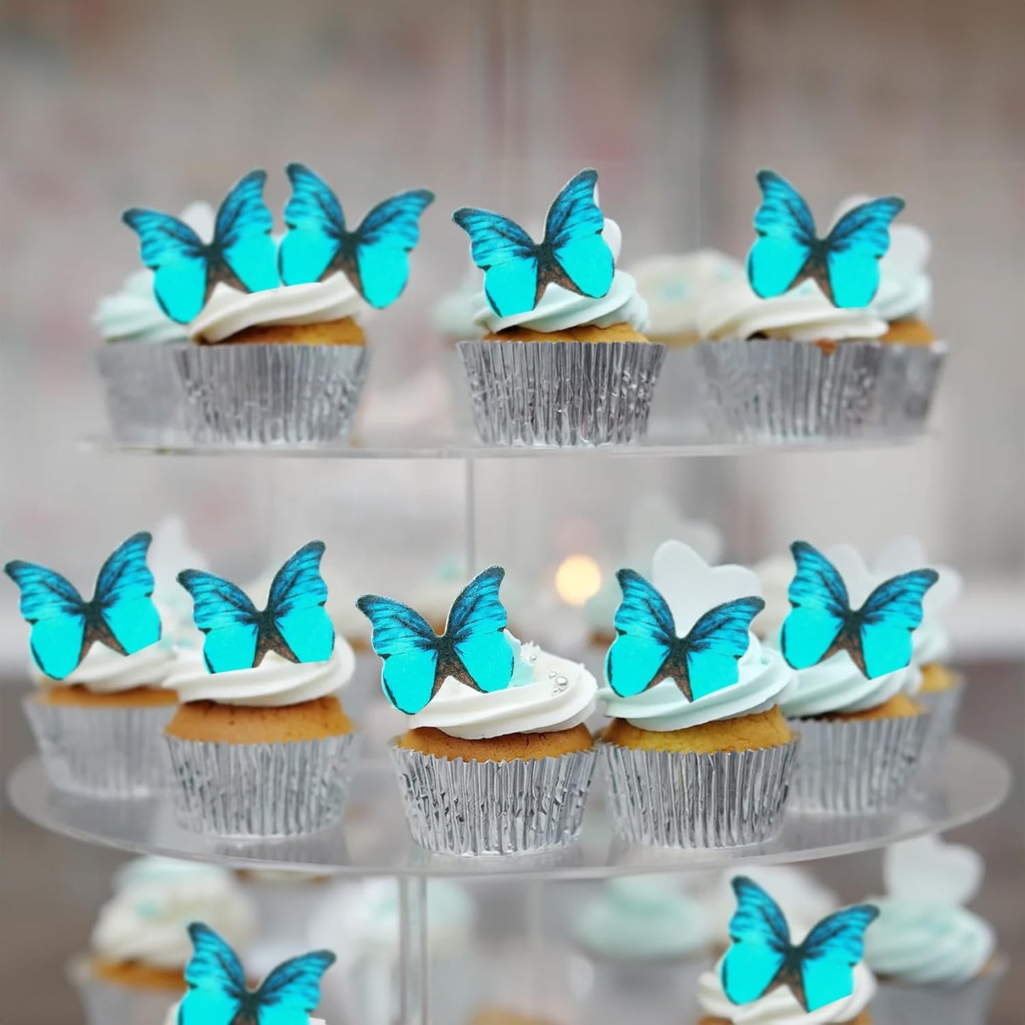 Ephlyn 48Pcs Edible Butterfly Cupcake Toppers Cute 3D Butterfly Cake Picks for Butterfly Theme Baby Shower Bridal Shower Boys Girls Birthday Party Cake Decorations Supplies Green