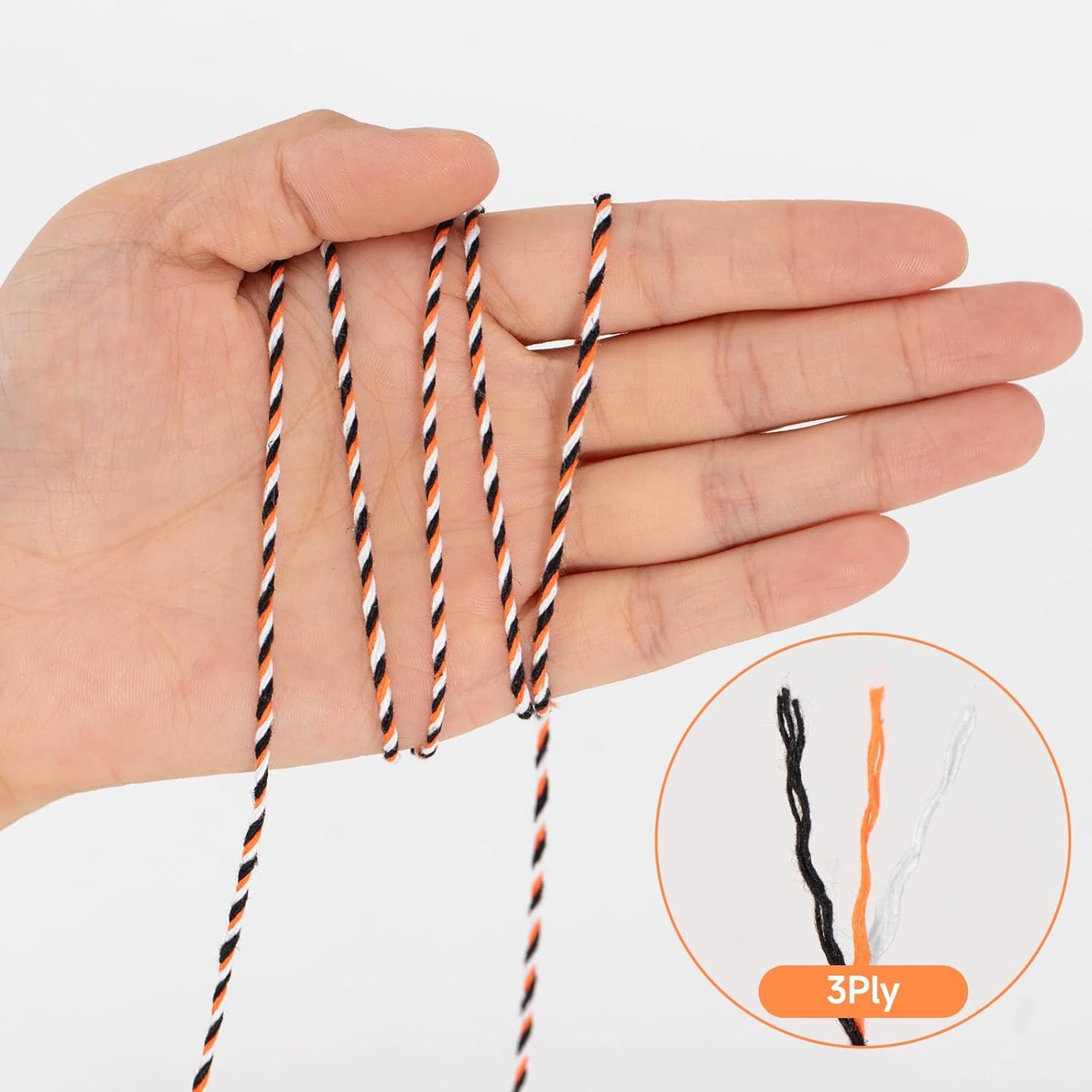 KINGLAKE Orange Black White Cotton Twine 2mm 328 Feet for Gift Wrapping DIY Crafts Halloween Party Decoration Gift Tags