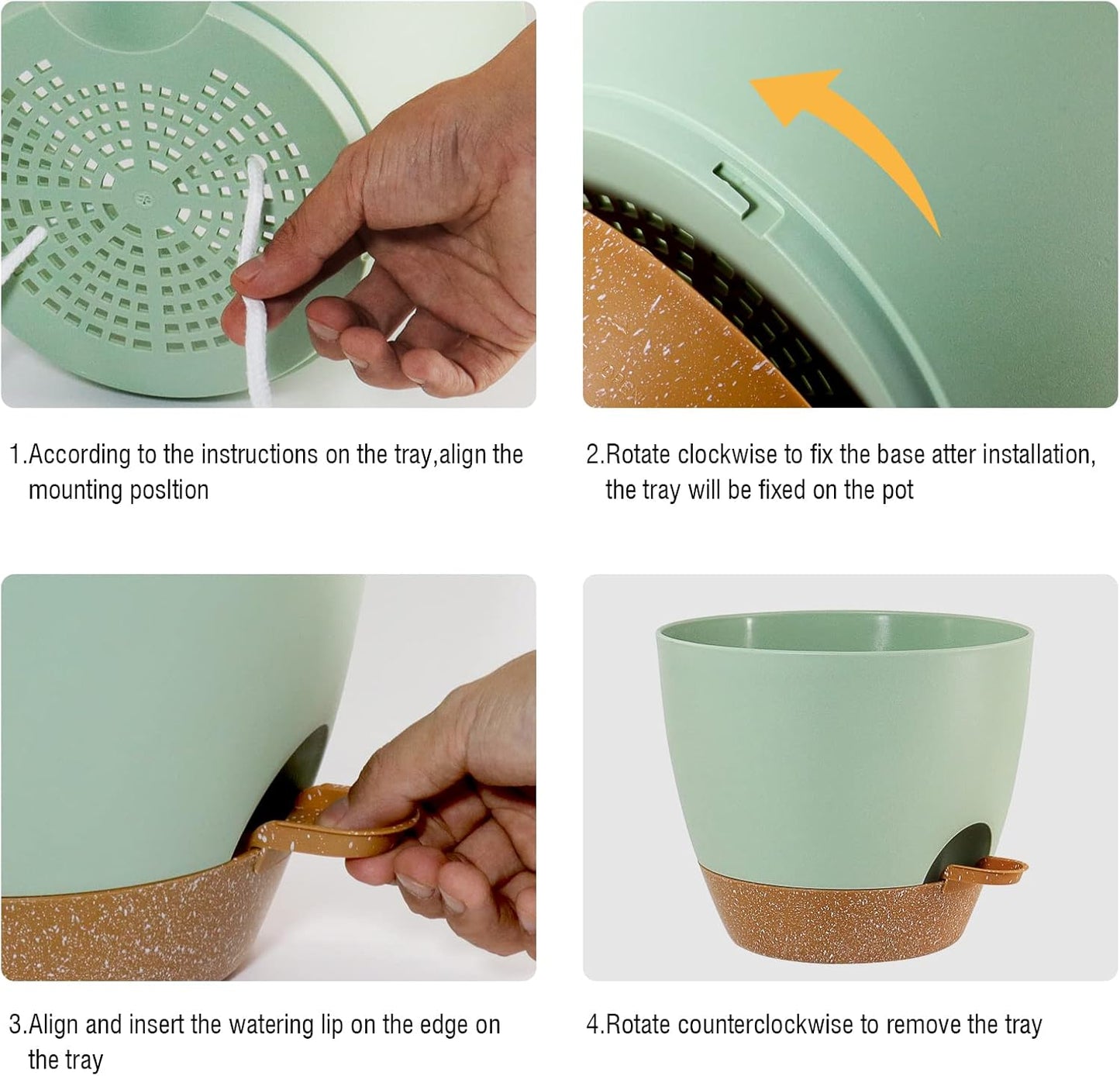 Large Self Watering Pots, 12/10/9 Plastic Planters with High Drainage Holes and Deep Reservoir for Indoor Outdoor Garden Plants and Flowers, Green with Brown