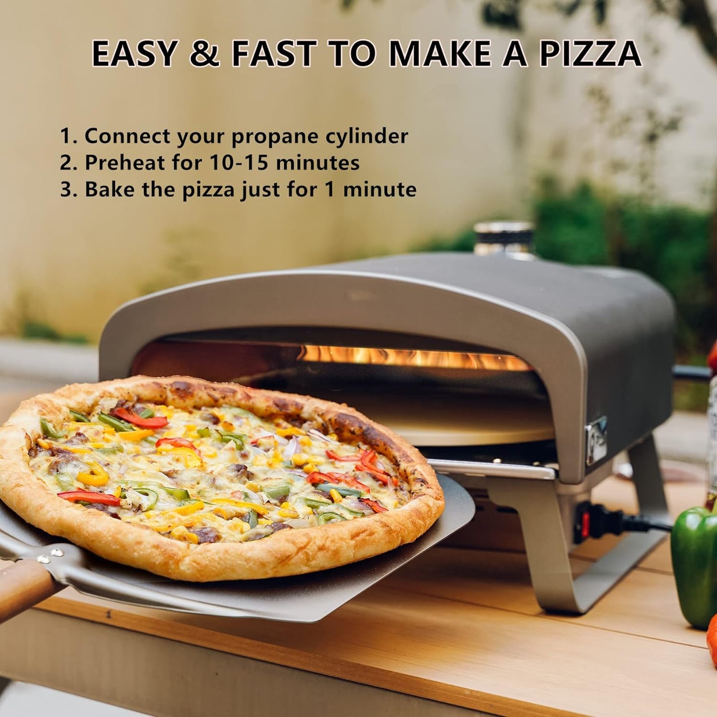 Q Pizza Gas Pizza Oven with Automatic Rotating Stone, Portable Propane Gas Grill Oven for Outdoor Cooking Kitchen Backyard Party Beach RV Tailgating Camping, PS102