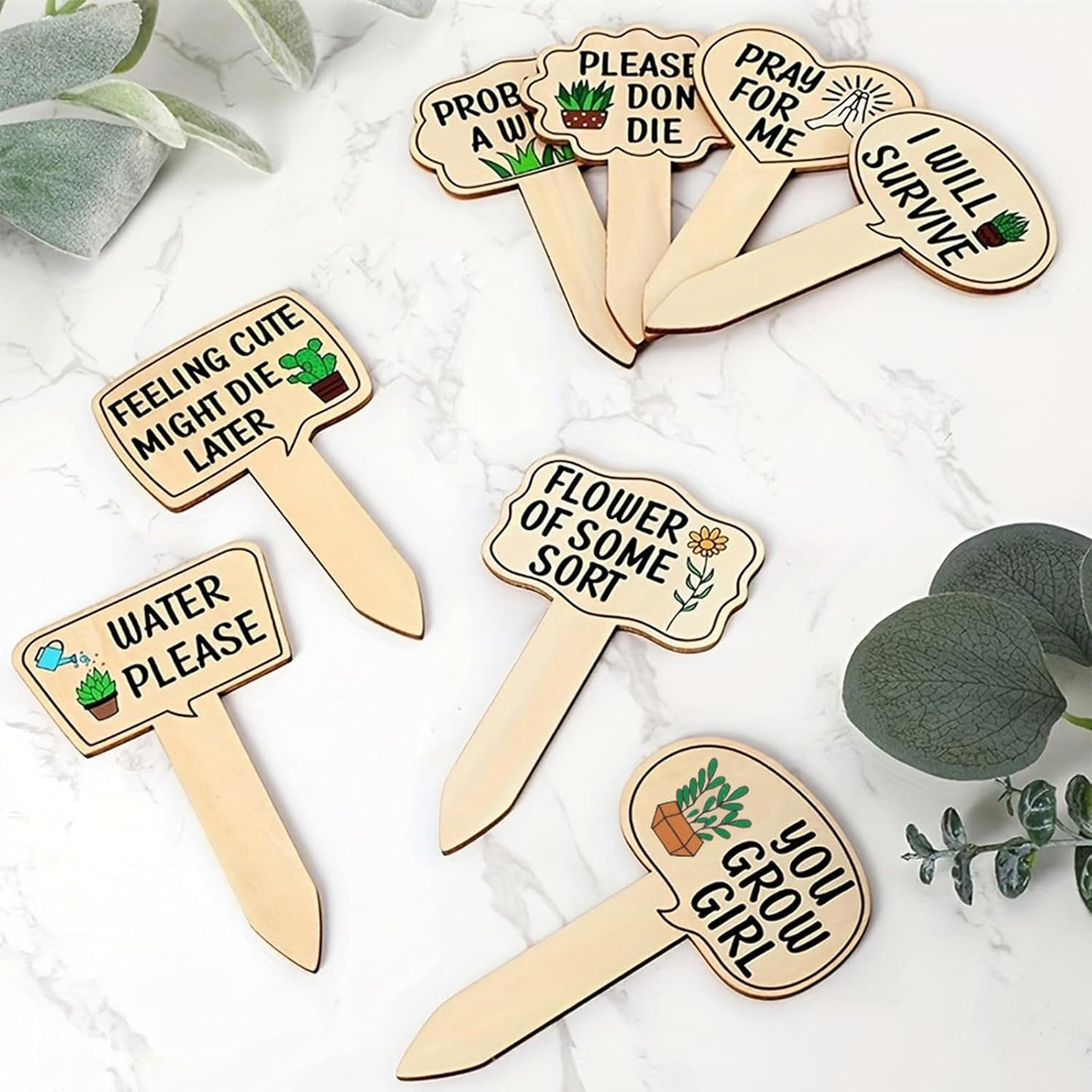 15 Pcs Garden Plant Markers, Wooden Plant Labels Tab Funny Plant Signs with Stake, Interesting Words Garden Tags Labels for Outdoor Indoor Patio Supplies Stakes for Potted Novelty Gifts
