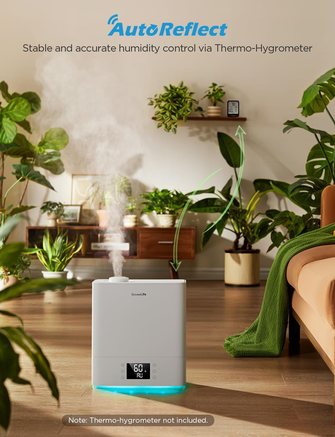 GoveeLife Smart Humidifiers for Bedroom Large Room, Top-Fill Cool Mist 6L WiFi Air Humidifier, Auto Mode, App & Voice Control, 60H Runtime, Rapid Humidification, RGB Nightlight Baby Plants, White