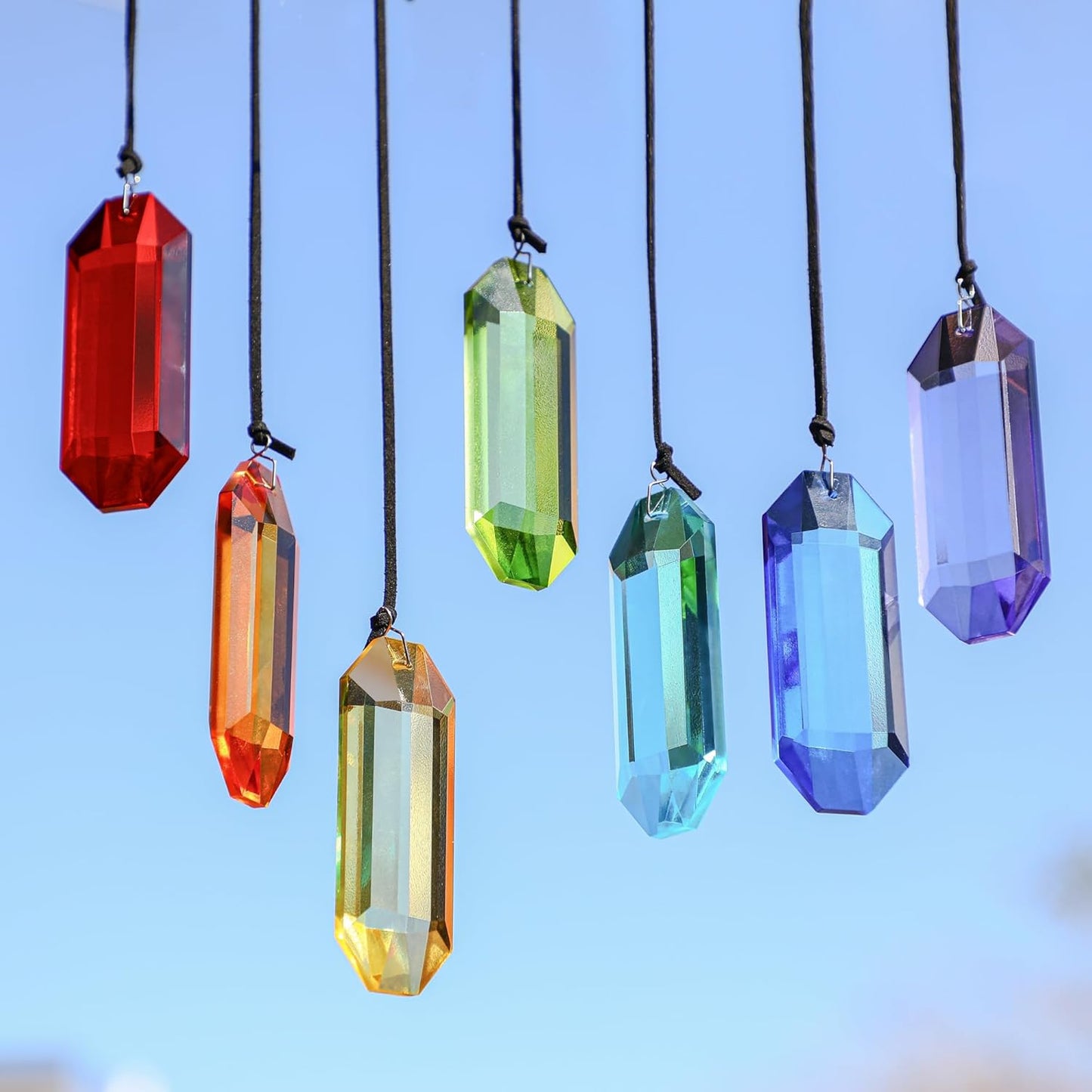 HDCRYSTALGIFTS 7pcs Crystal Suncatcher Prisms 3'' Indoor Window Hanging Ornament Rainbow Glass Prism Sun Catcher Decor for Home Garden Healing Crystals