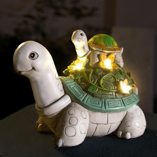 Solar Garden Lights Outdoor Statues – 2 Turtle Figurines with 7 LED Lights, Cute Lawn Ornaments for Yard, Patio, Porch, Balcony – Waterproof Solar Turtle Garden Decor for Outside