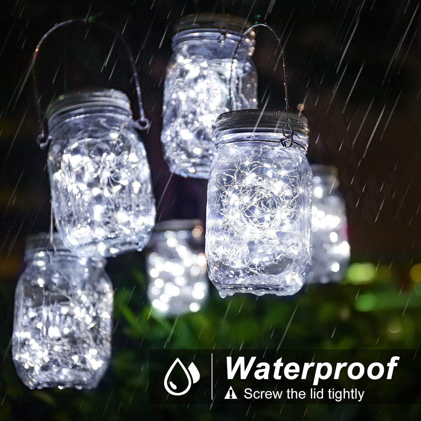 Mlambert Mason Jar Solar Lights 30 LEDs, 6 Pack Hanging Solar Lanterns Outdoor, Waterproof Fairy Lights Outdoor Lanterns for Patio Garden, Cool White