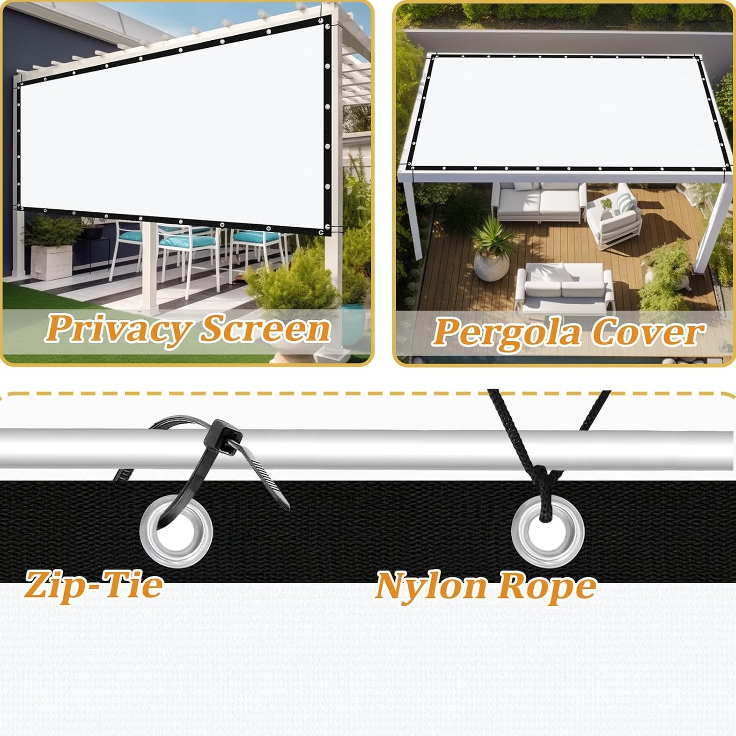 Shade&Beyond Customized Size 90% Sun Shade Cloth with Grommets, 4' X 23' Pergola Shade Cover Canopy, Mesh Tarp Sun Screens for Patio, Outdoor, Garden, Backyard GN01, White