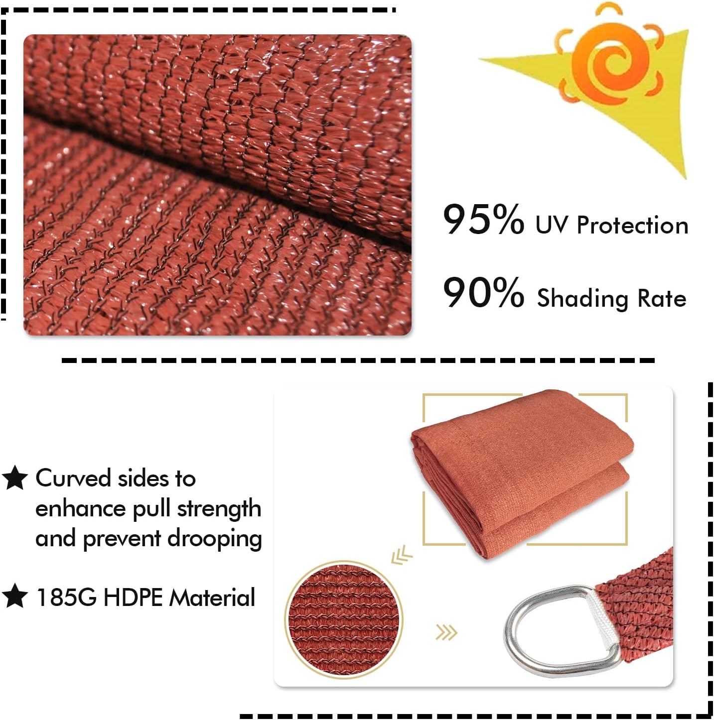 KANAGAWA 9'X14' Rust Red Custom Size Sun Shade Sail Rectangle UV Block Canopy Cover for Patio Backyard Lawn Garden Outdoor (Customized Available)