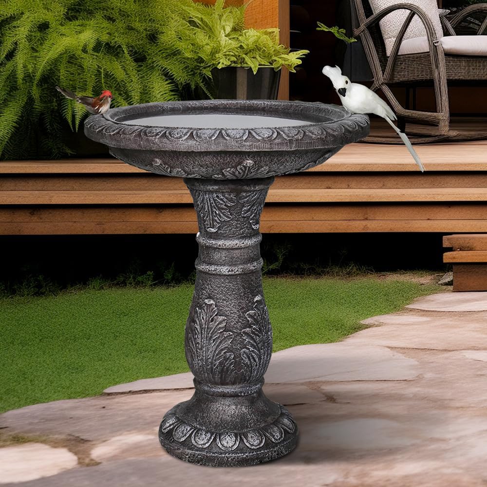 Concrete Bird Bath for Outdoors - 24.4" H * 20" Φ Bird Bath for Outside, Classical Birdbath Patio Decor