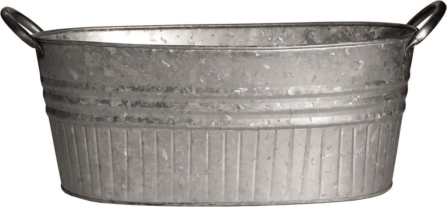 Headwind Robert Allen 16.5" Oval Tub Metal Planter w/Handles – Lightweight Galvanized Steel with Drainage Holes – Indoor/Outdoor Garden Pot