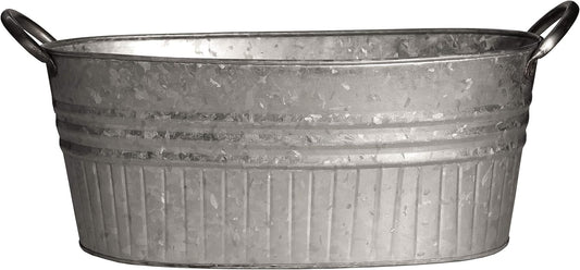 Headwind Robert Allen 16.5" Oval Tub Metal Planter w/Handles – Lightweight Galvanized Steel with Drainage Holes – Indoor/Outdoor Garden Pot