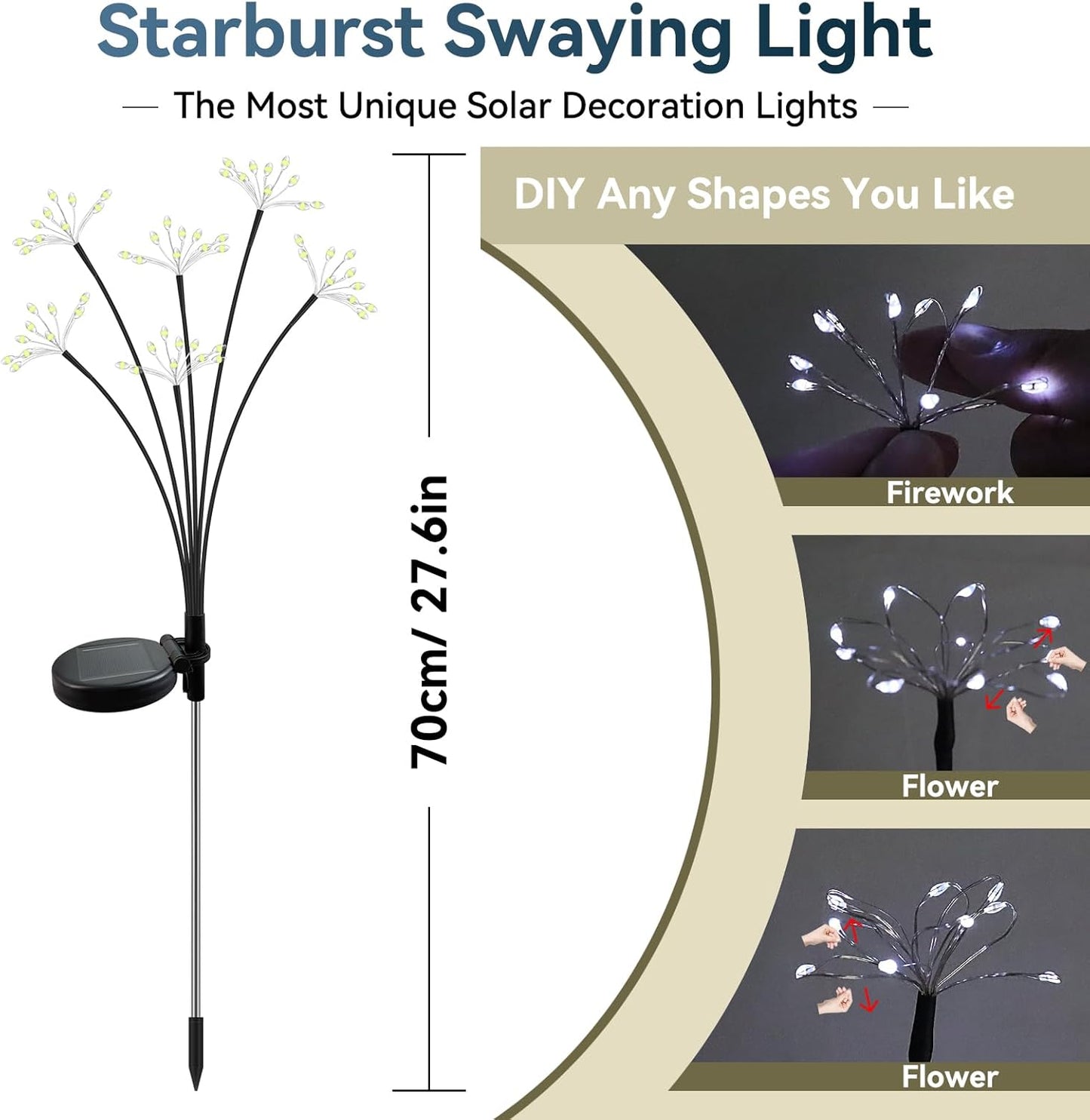 Solar Garden Lights 2 Pack Waterproof Swaying Starburst Light Solar Outdoor Lights for Yard Patio Walkway Pathway Party Wedding Decoration, Unique Gifts for Women, White