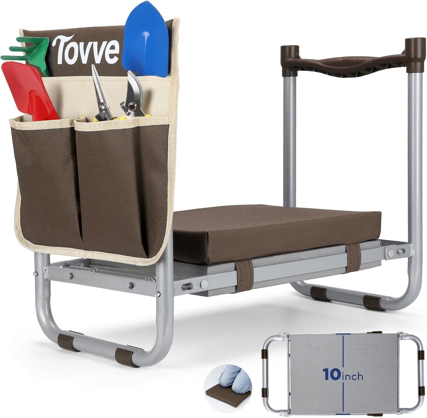 Foldable Garden Kneeler and Seat, Heavy Duty Garden Stool with 10" Wide Detachable Kneeling Pad, Portable Garden Bench Chair with Large Garden Tool Bag, Gardening Gifts for Women, Seniors, Mom