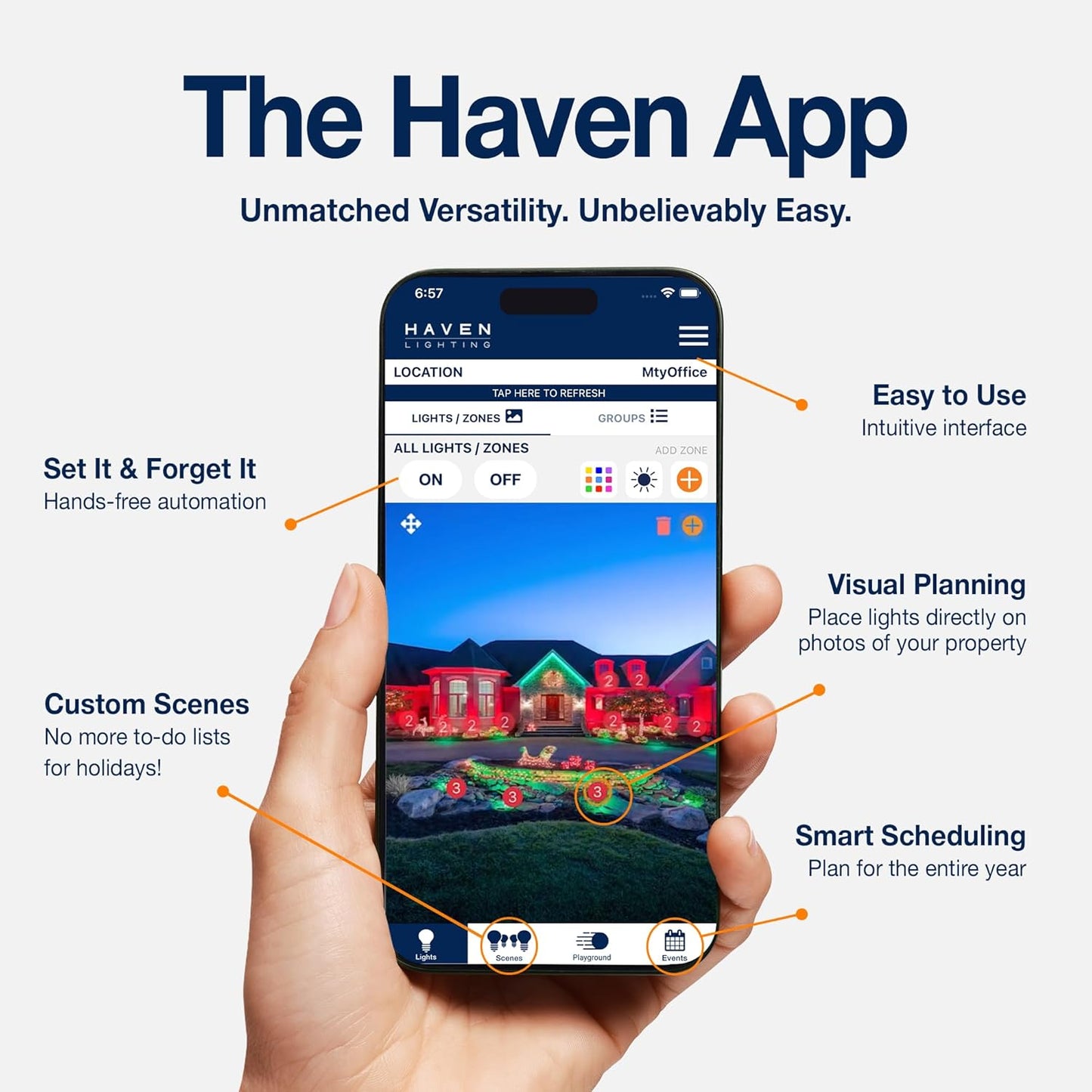Haven Lighting 9 Series Pro Landscape Lighting Kit - Professional-Grade App Controlled Smart Lights with WiFi - Color Changing Exterior House Lighting, 8-Up LED Lights