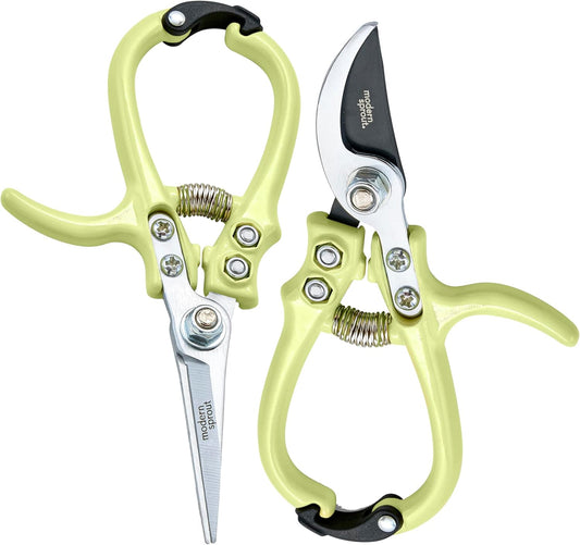 Modern Sprout Hand Pruners & Shears Set - Lightweight Gardening Tools W/Easy Lock - Sharp Carbon Steel Blades -Rust Resistant Scissors for Herbs, Flowers - Reusable Holster - Chartreuse