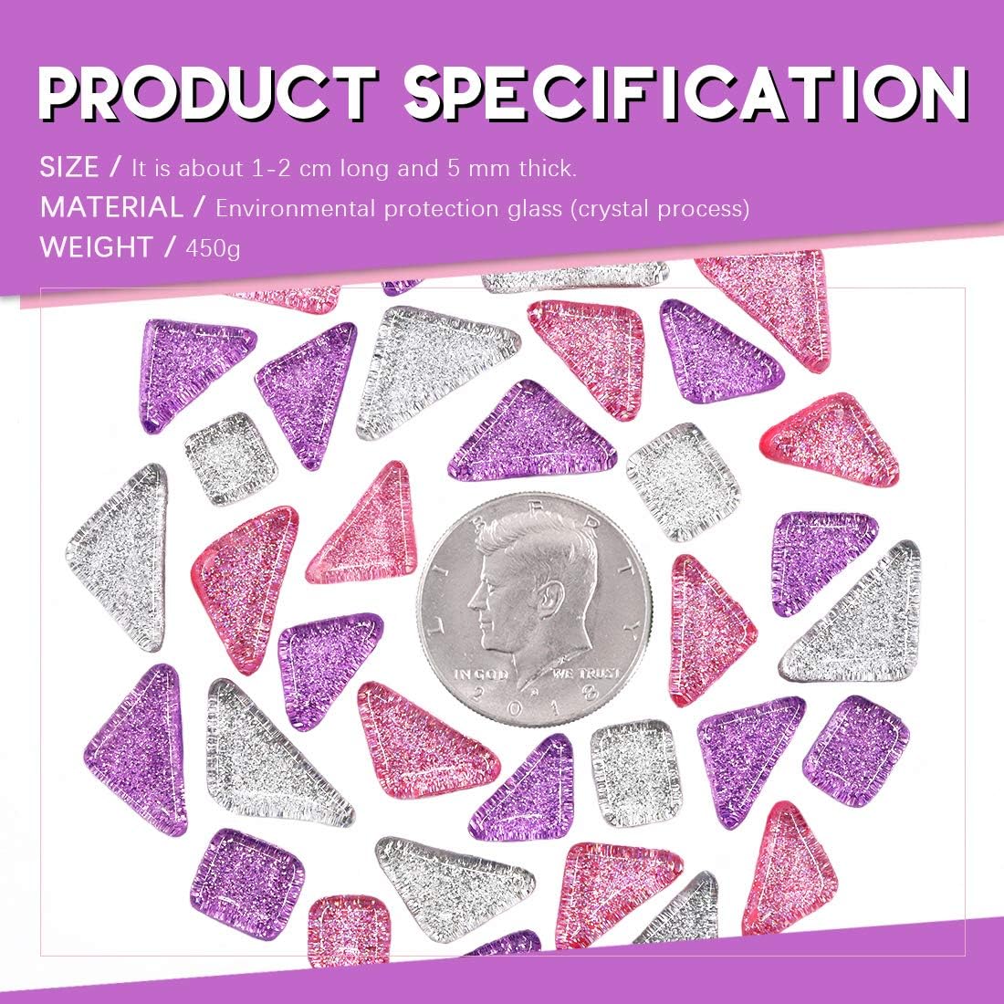 Swpeet 1 Pound Mixed Colors Shine Crystal Series Mosaic Tiles Assortment Kit, Square and Triangle Genuine Mosaic Tiles Glitter Crystal Mosaic Perfect for Home Decoration Crafts