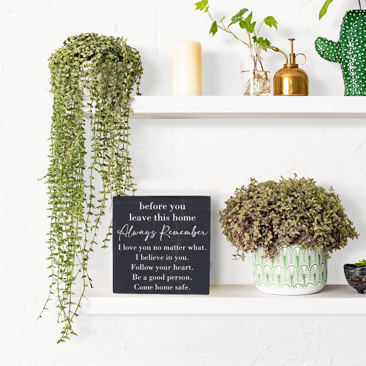 HTBIG Inspirational Home Farmhouse Desk Decor Wooden Box Sign Always Remember You are Braver Than You Think Rustic Black Wood Block Plaque Box Sign for Women Family Friends Shelf Table Decor