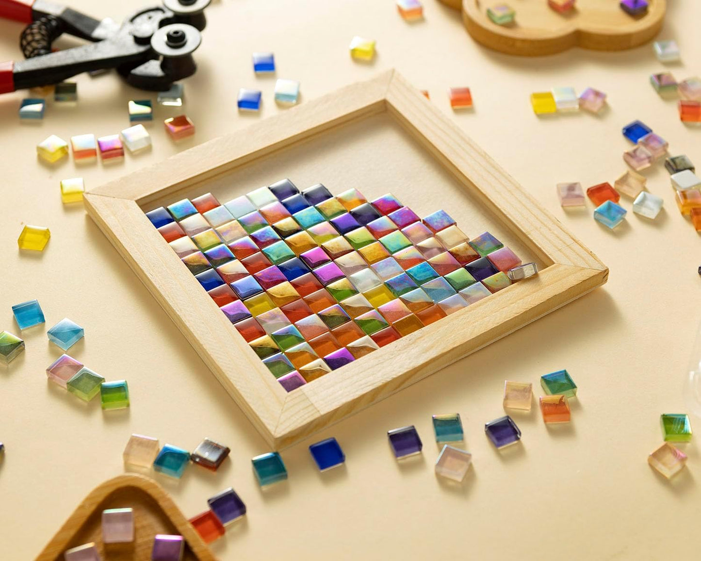 Lanyani Iridescent Crystal Mosaic Glass Bulk for Crafts, Bright Rainbow Small Glass Tiles Pieces for Mosaic DIY