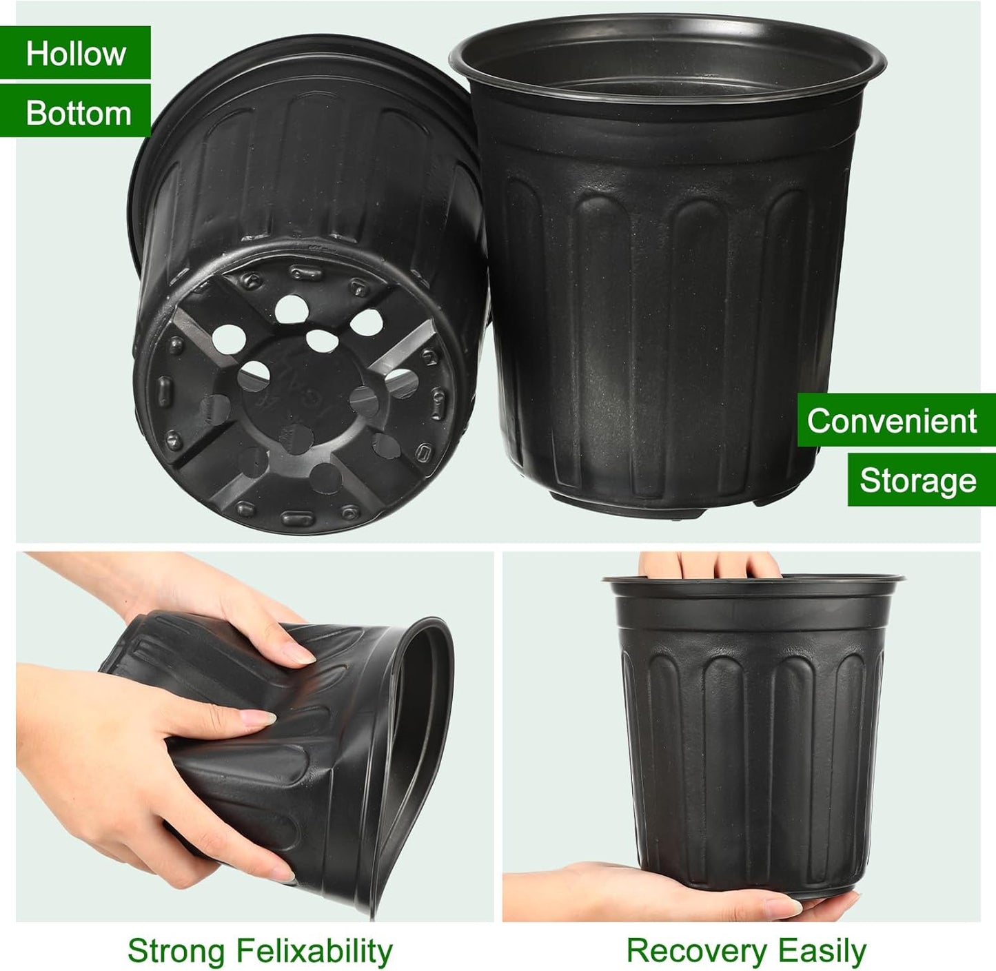 Tioncy 150 Pieces 6.5'' Plastic Seedling Pots Flexible 1 Gallon Nursery Pots with 150 Plant Labels Transplanting Soft Plastic Planters with Drainage Gardening Seed Starting Container