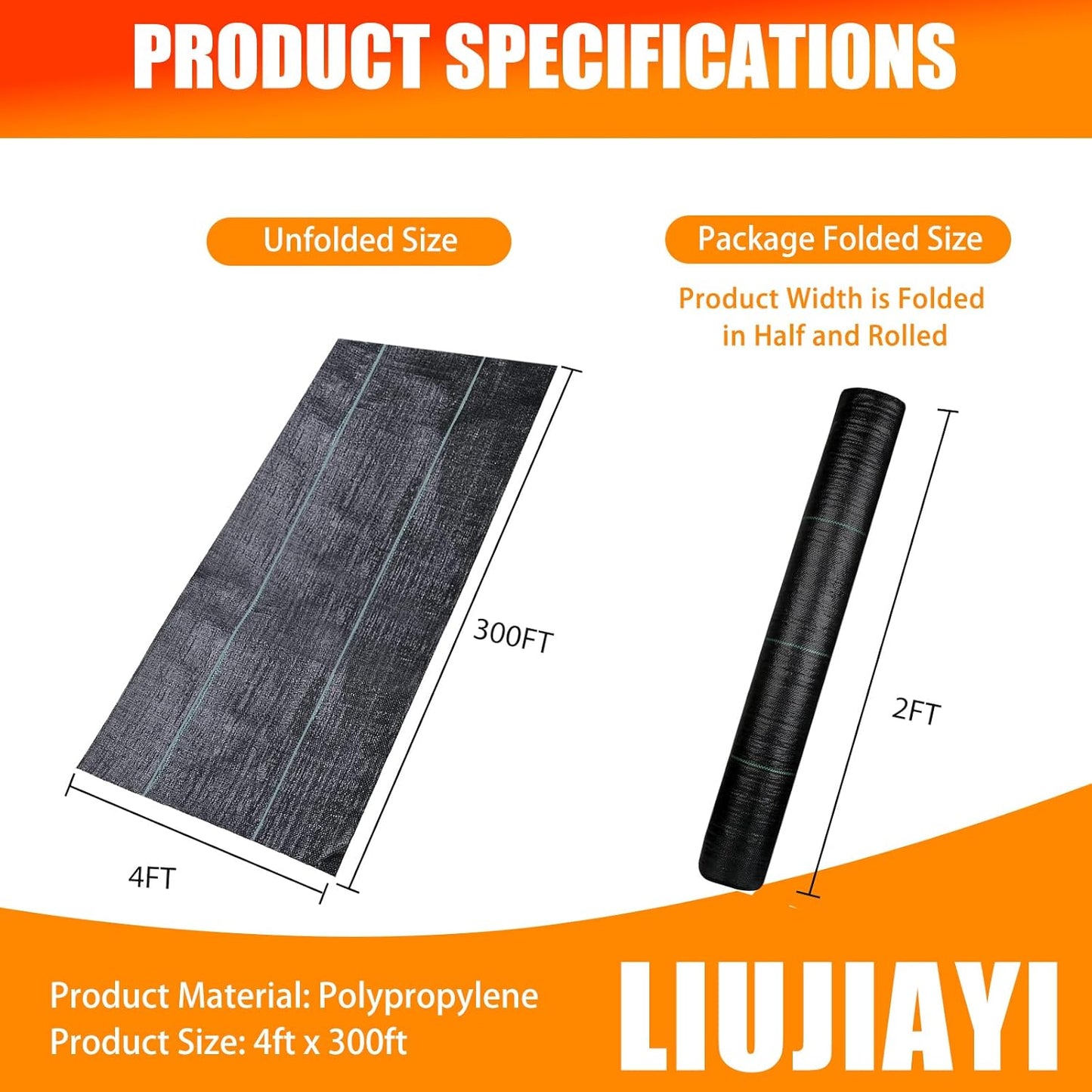 LIUJIAYI 2.4oz-4FTx300FT Weed Barrier Landscape Fabric - Durable Weed Block Gardening Ground Cover Mat, Woven Geotextile Fabric for Underlayment, Commercial Driveway Stabilization, Weed Control Cloth